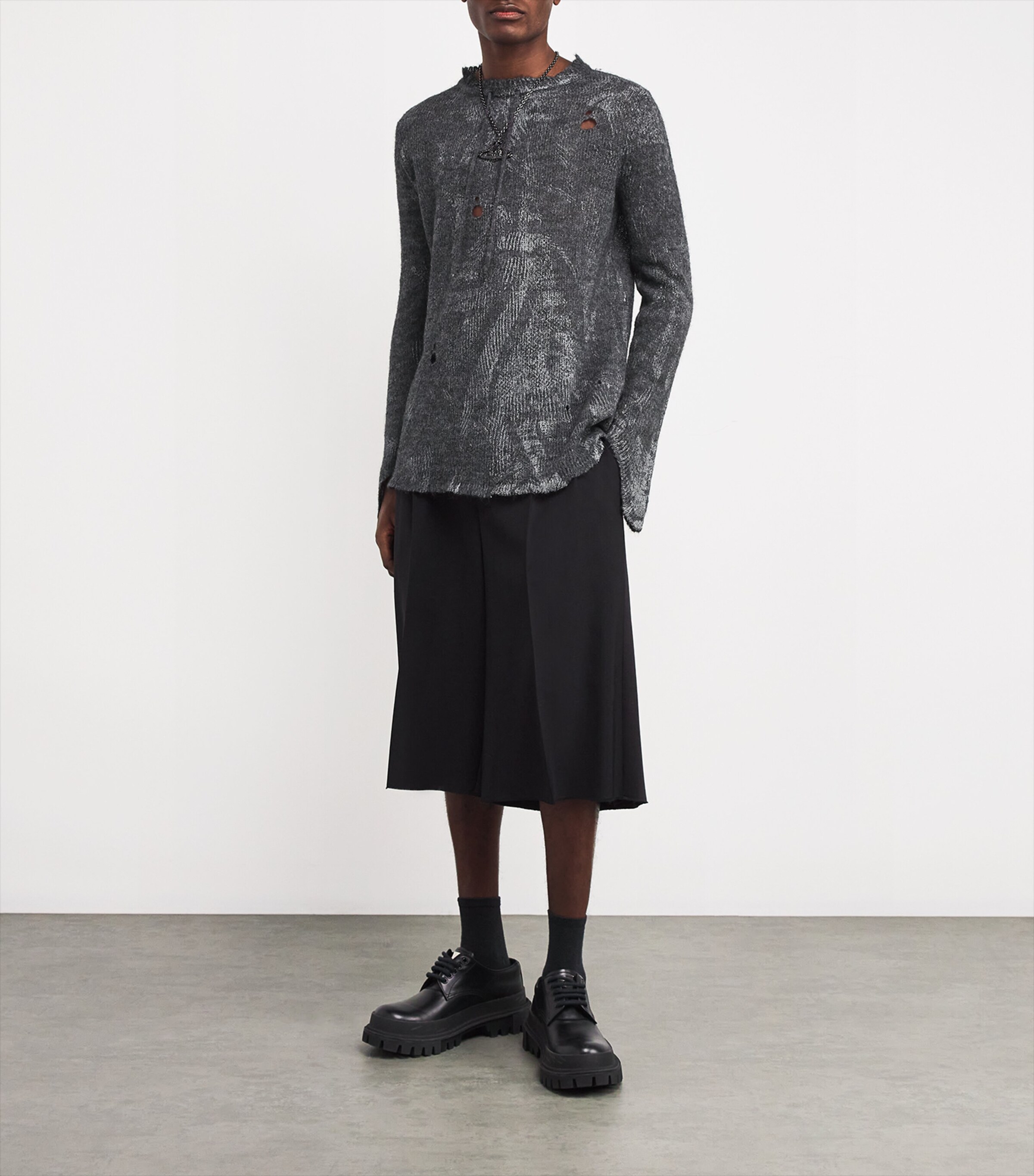 Distressed Knitted Sweatshirt P401-REFLECTIVE GREY Image 2