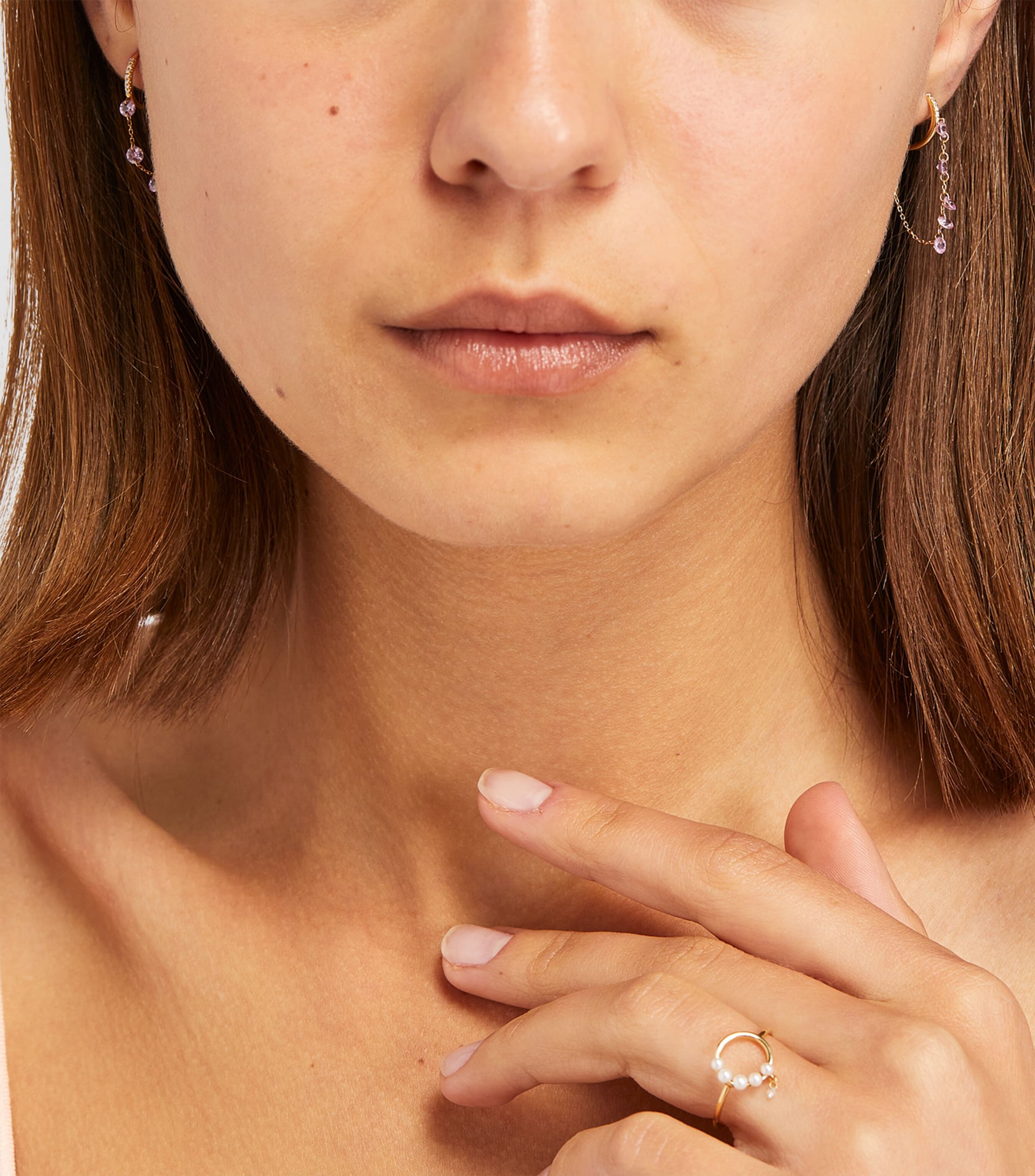 Yellow Gold, Diamond and Sapphire Danaé Single Earring PINK Image 5