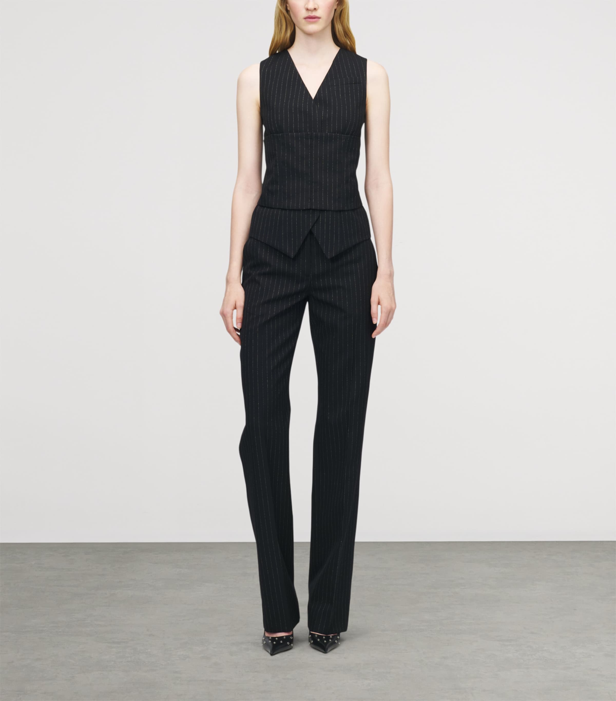 McQueen Womens Wool Pinstripe Waistcoat Image 2