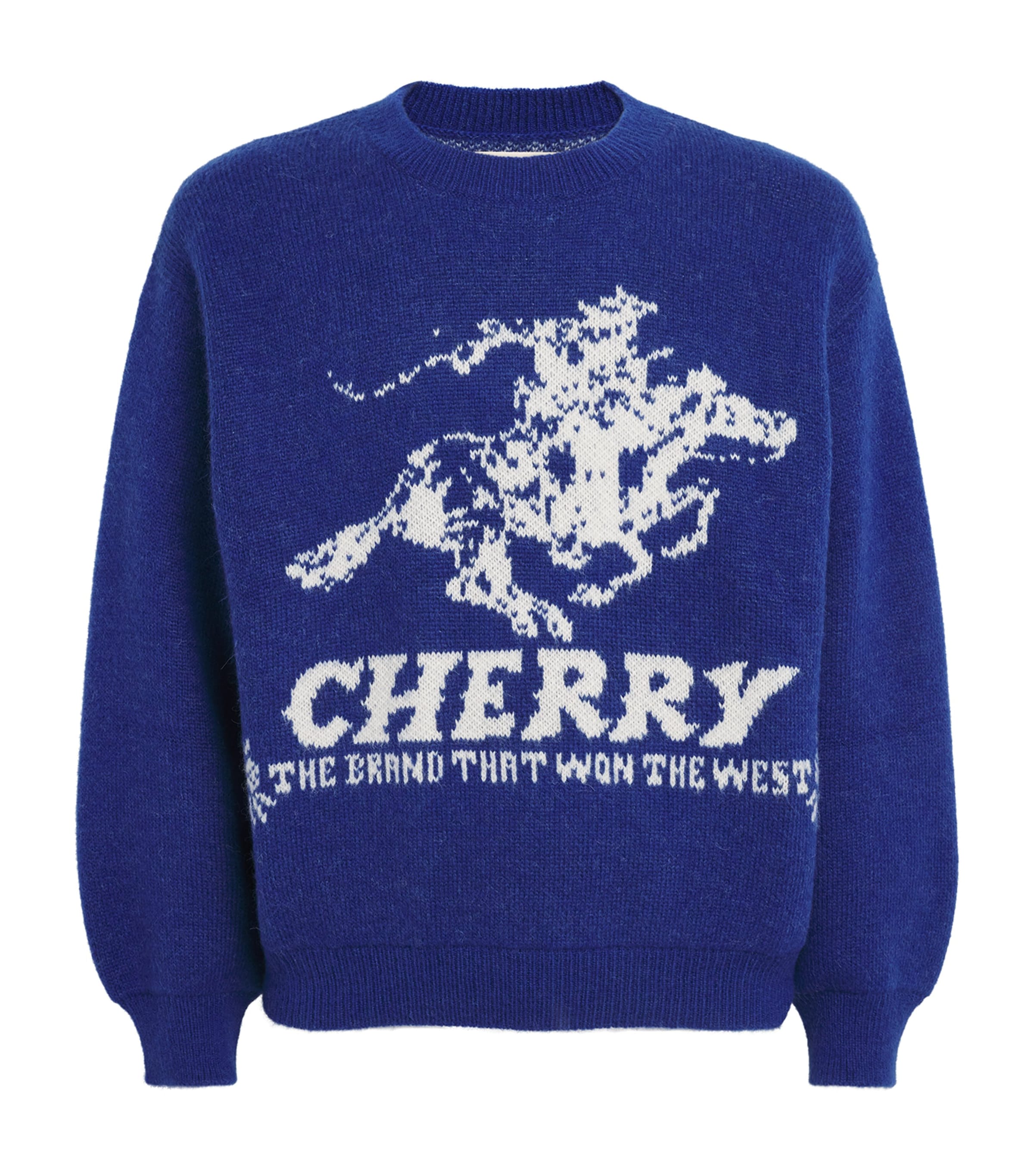 Cherry Los Angeles Mens Alpaca-Blend Won the West Sweater Bright Blue Image 1
