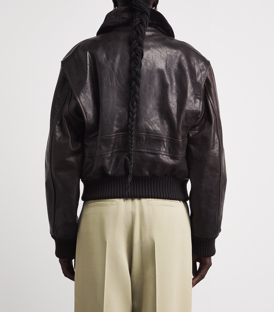 Victoria Beckham Womens Aviator Leather Jacket Dark Earth Image 5
