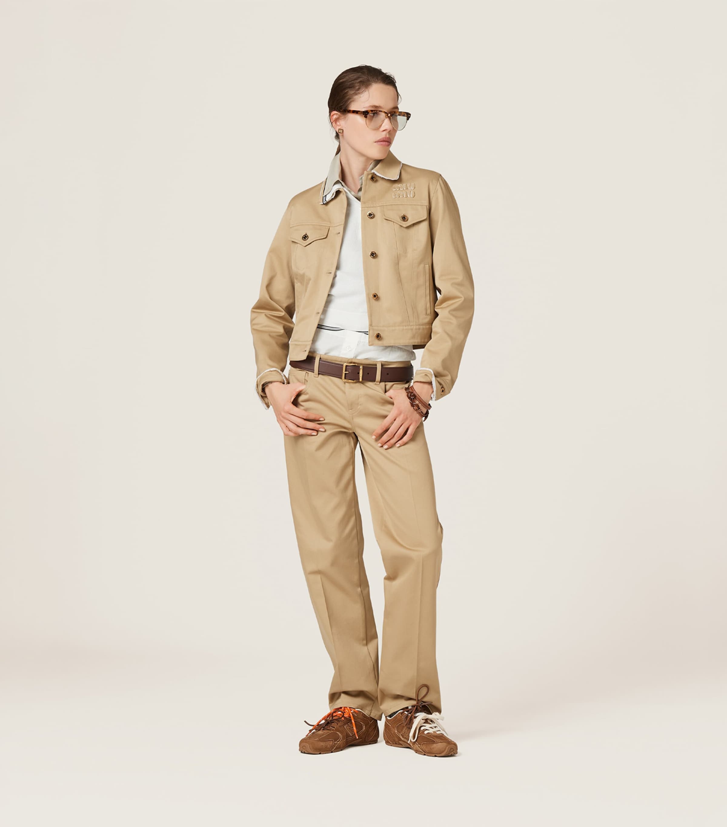 MiuMiu Chino Cloth Blouson Jacket チノクロス ブルゾン ロゴ Miu Miu Chino Cloth Blouson Jacket in Natural | Lyst