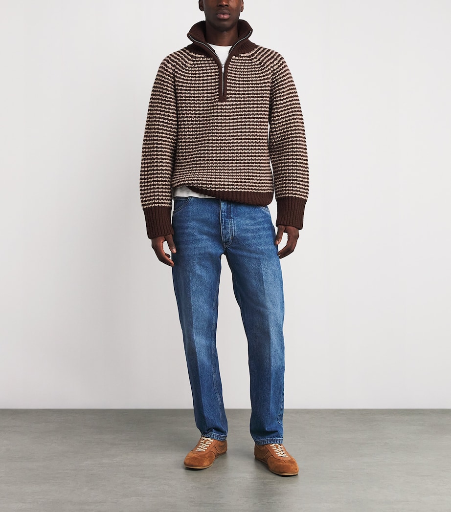 x Aaron Levine Virgin Wool Bristol Knit Quarter-Zip Sweater CHOCOLATE Image 2