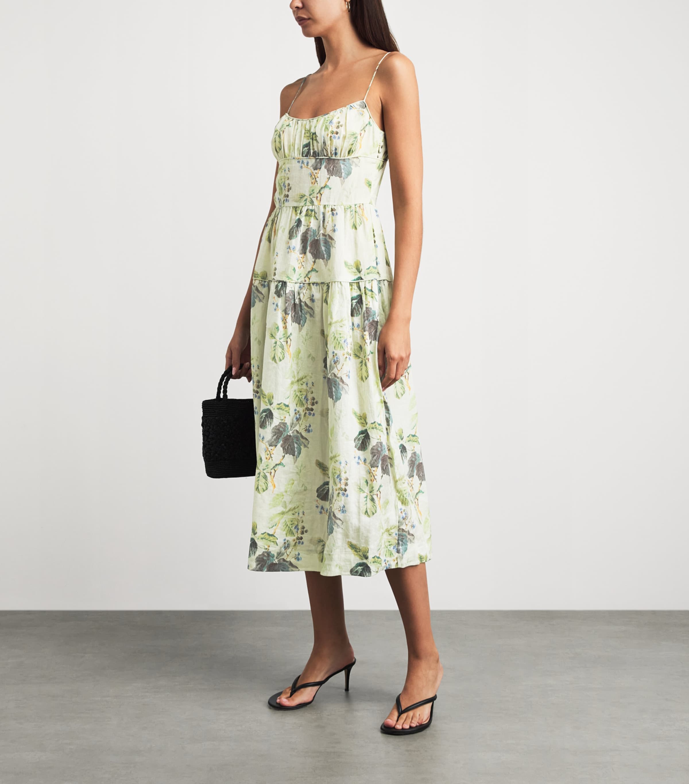 DÔEN Womens Ramie Floral Benoit Midi Dress Floraison De Mûres Image 2