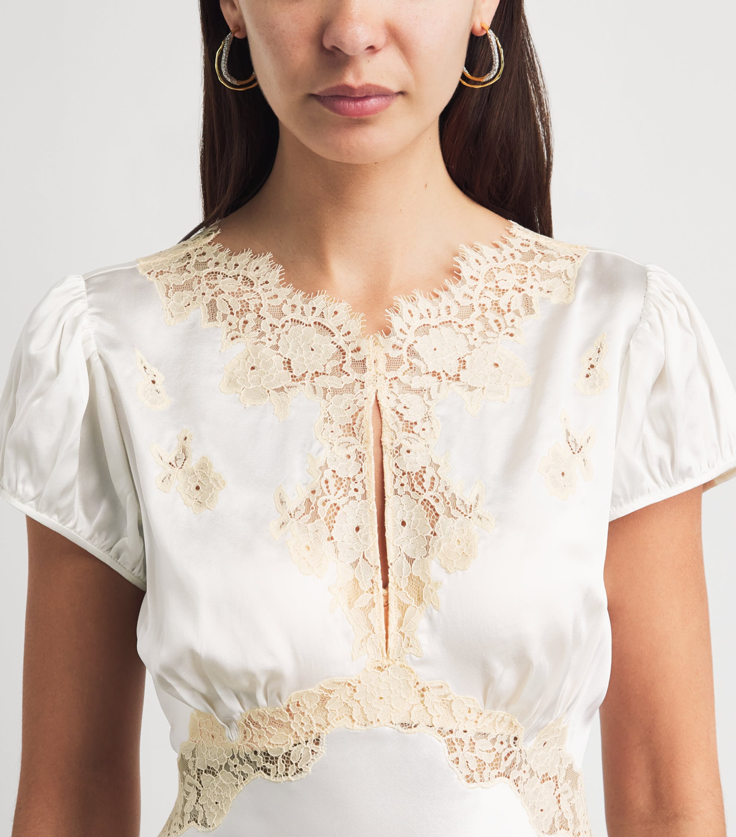 DÔEN Womens Silk Lace-Trim Junia Mini Dress Salt Image 3