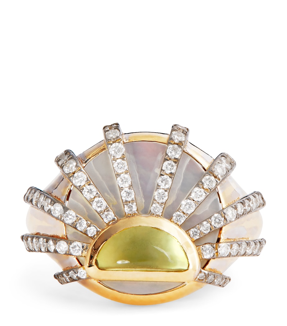 Yellow Gold, Diamond, Citrine and Pearl N*93 Sun Dawn Pinky Ring YELLOW GOLD Image 1
