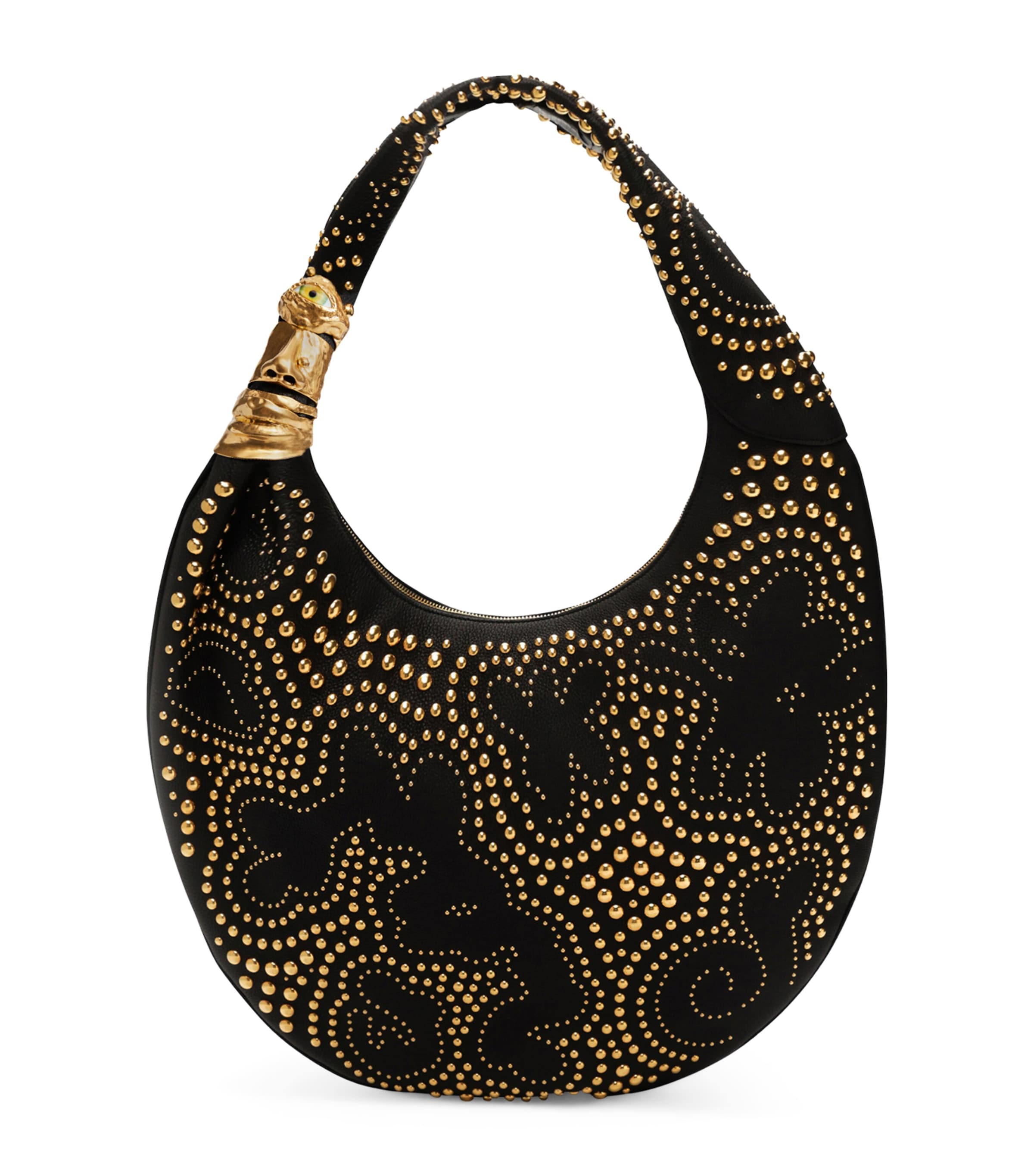 Large Leather Studded Soufflé Shoulder Bag 023 GOLD/BLACK Image 1