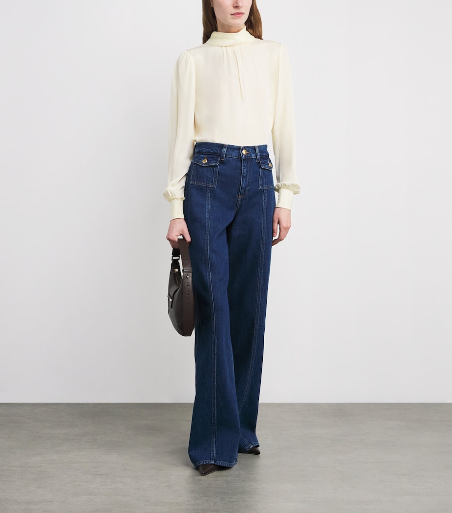 Silk High-Neck Blouse LIGHT CREAM Image 2