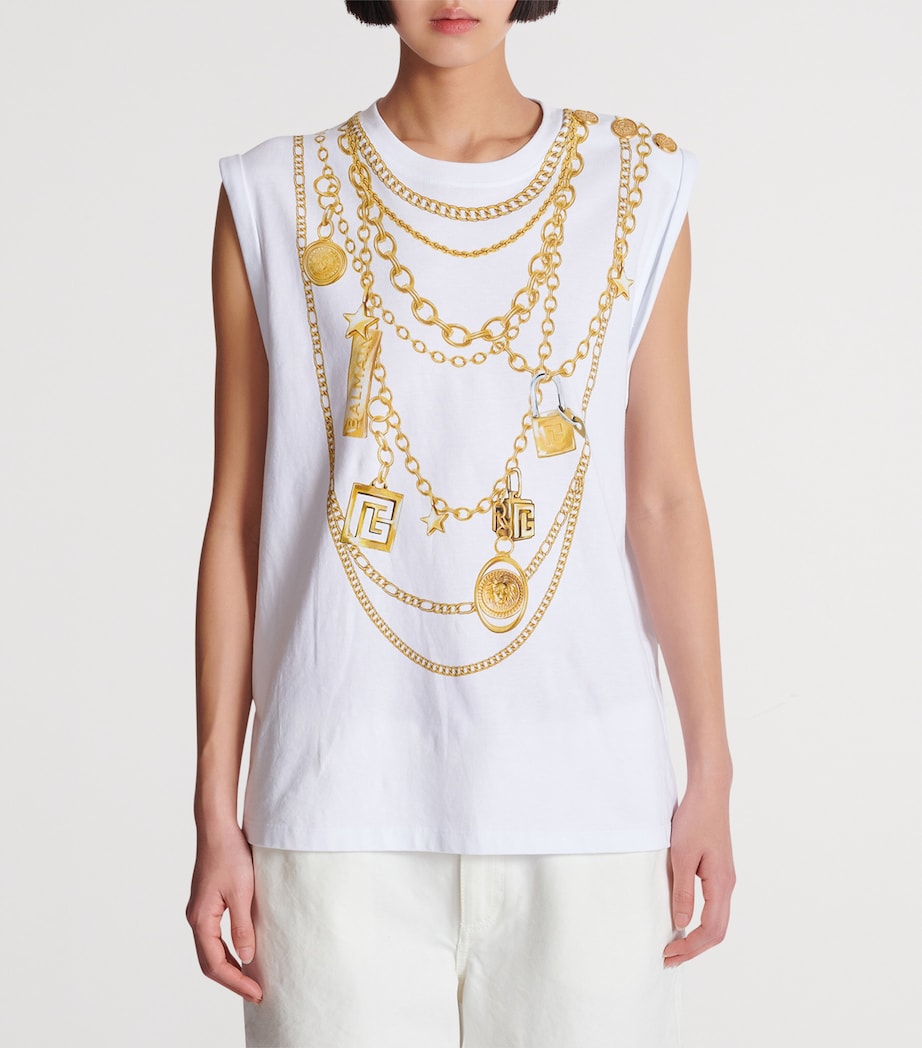 Cotton Jewellery Print Tank Top GAD BLANC/OR Image 7