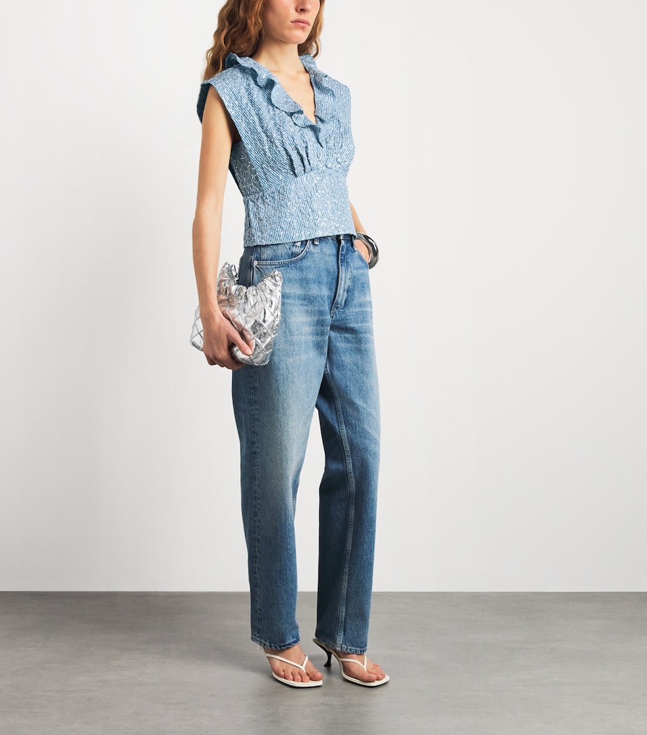 Sandro Paris Womens Sequinned Stripe Top Blue Image 2