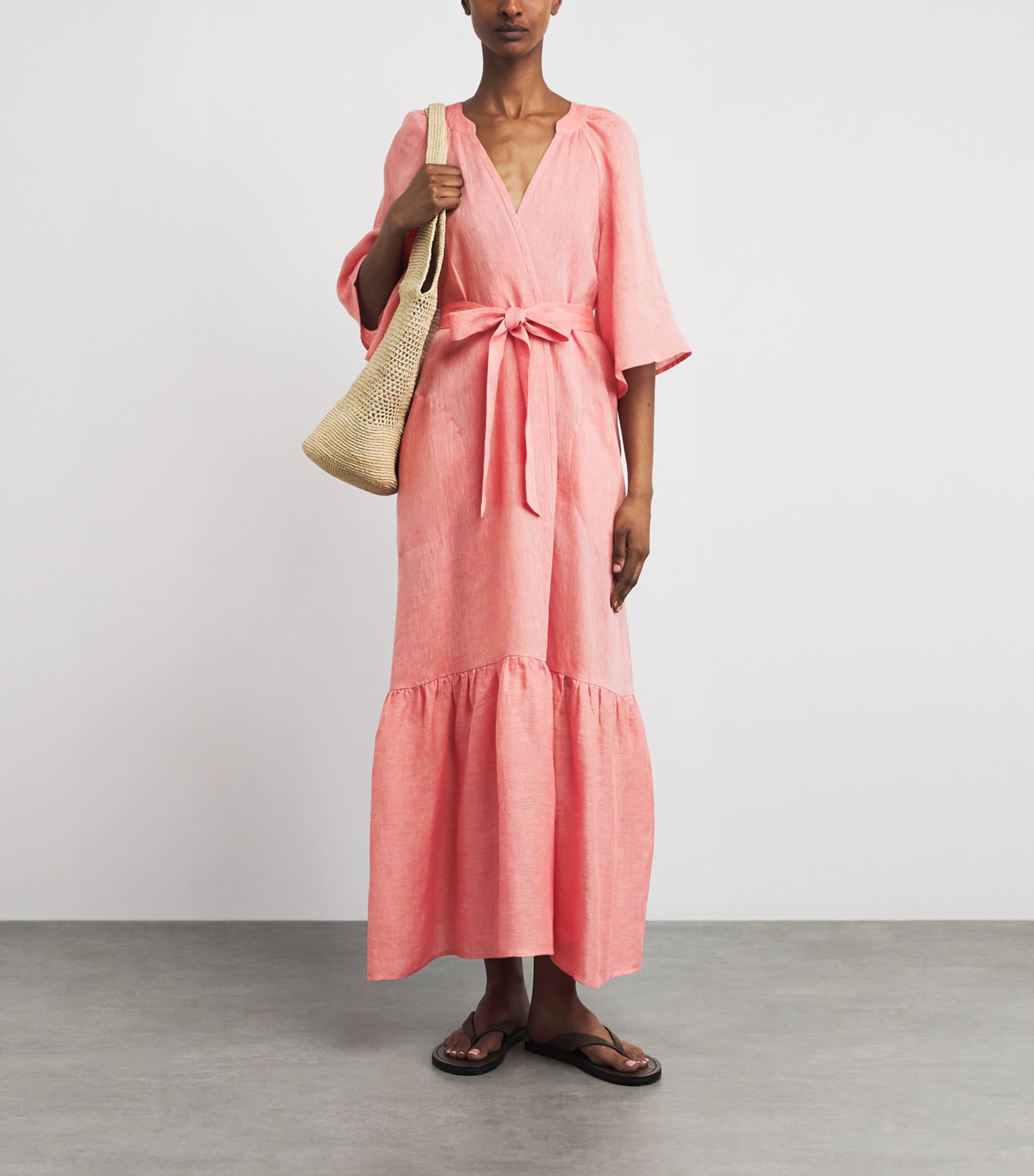 Eres Womens Linen Audacieuse Wrap Midi Dress Gourmand Image 2