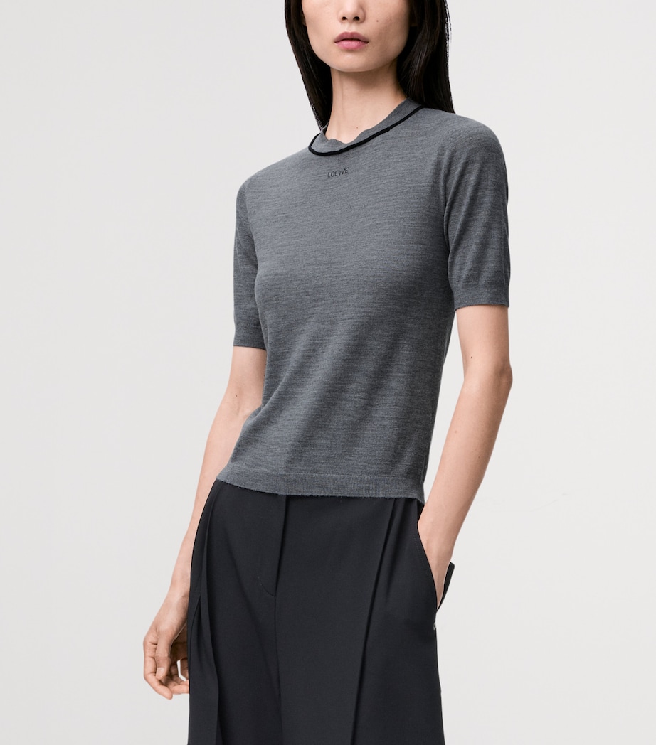 LOEWE Womens Wool Short-Sleeve Logo Sweater Grey/navy Blue Image 3