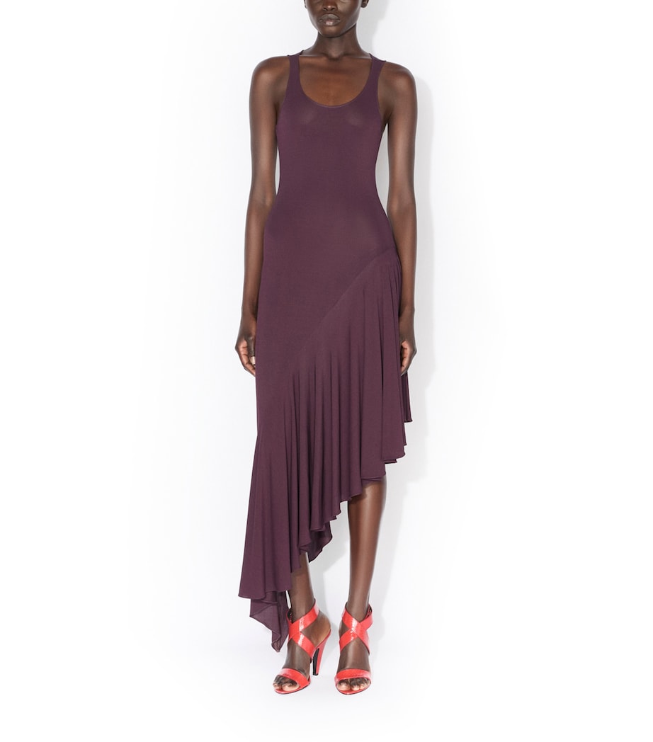Alaïa Womens Jersey Asymmetric Midi Dress Bordeaux Image 2