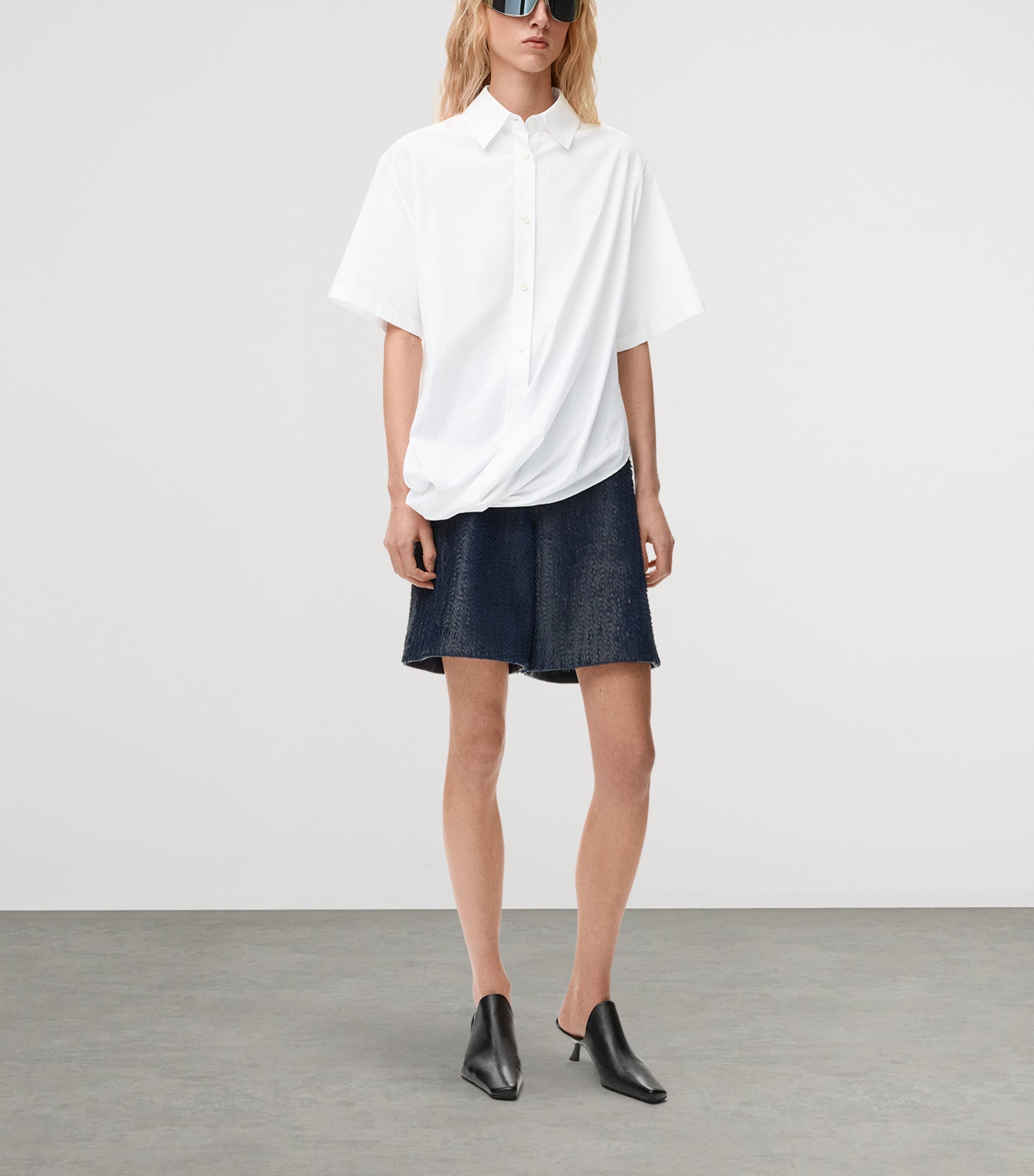 LOEWE Womens Draped Cotton Shirt White Image 2