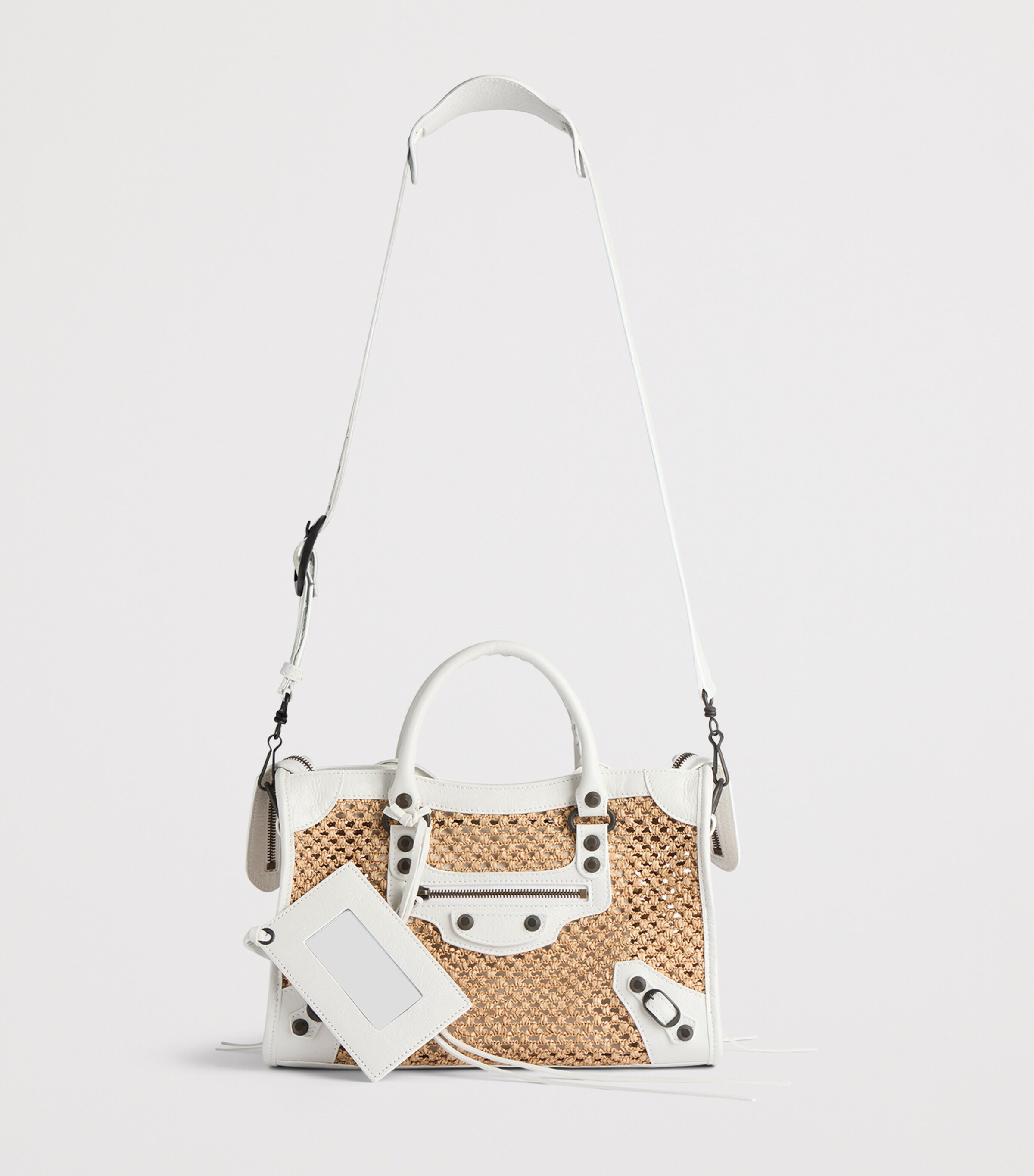 Balenciaga Small Raffia-Lambskin Le City Top-Handle Bag Image 4