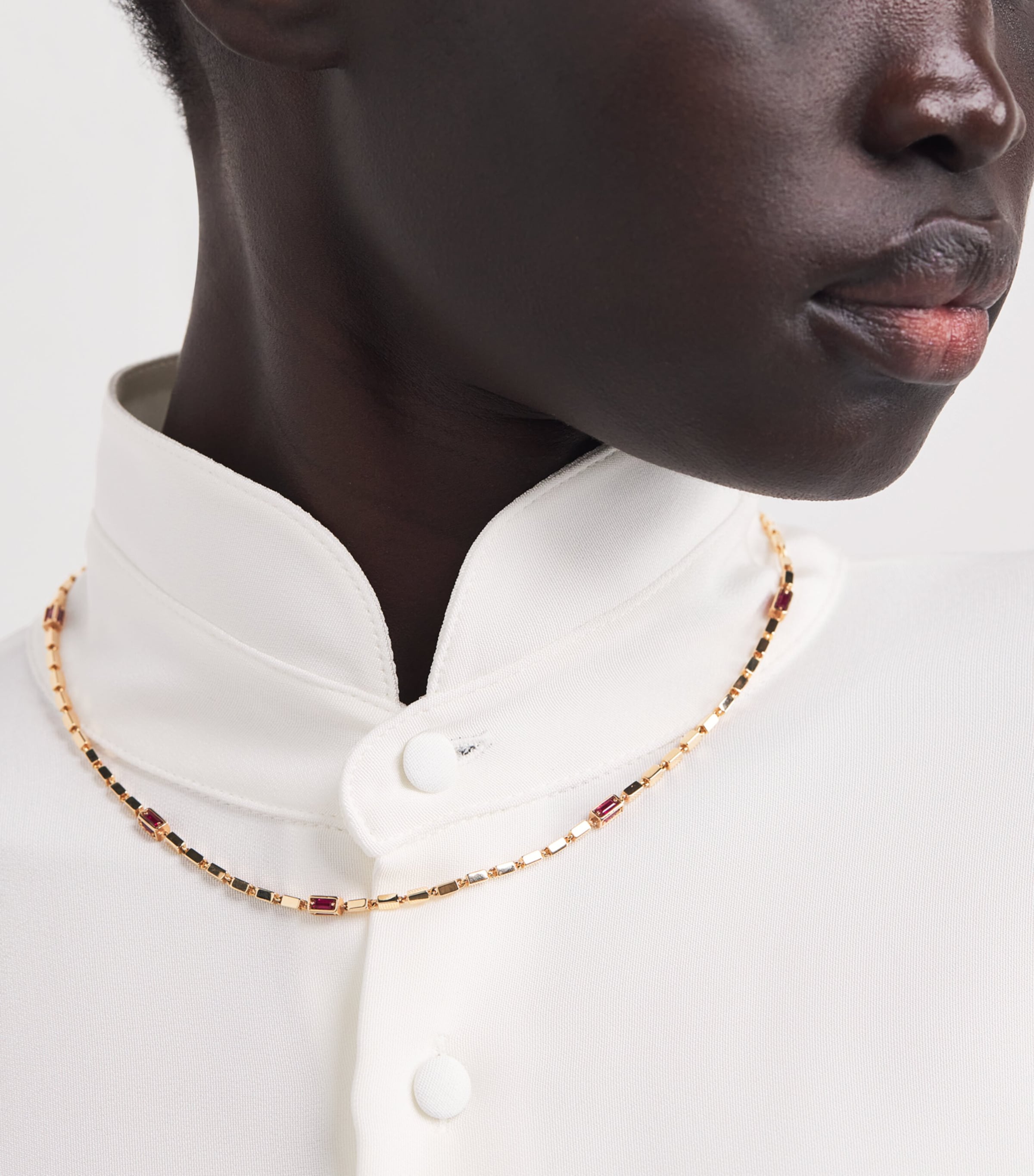 Suzanne Kalan Rose Gold and Ruby Medium Block Chain Necklace Rg/ruby Image 4