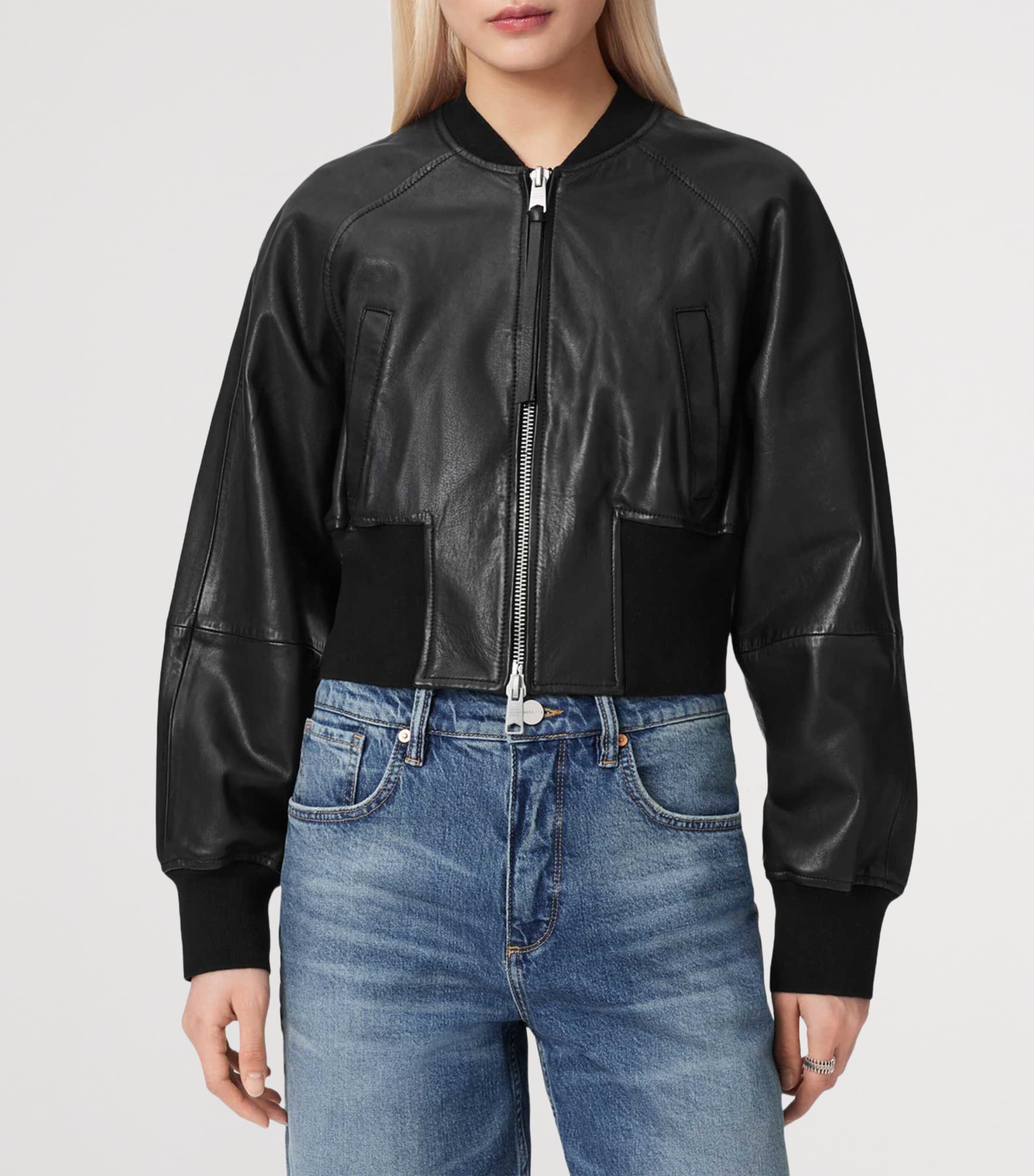 AllSaints Womens Leather Suri Bomber Jacket Black Image 3
