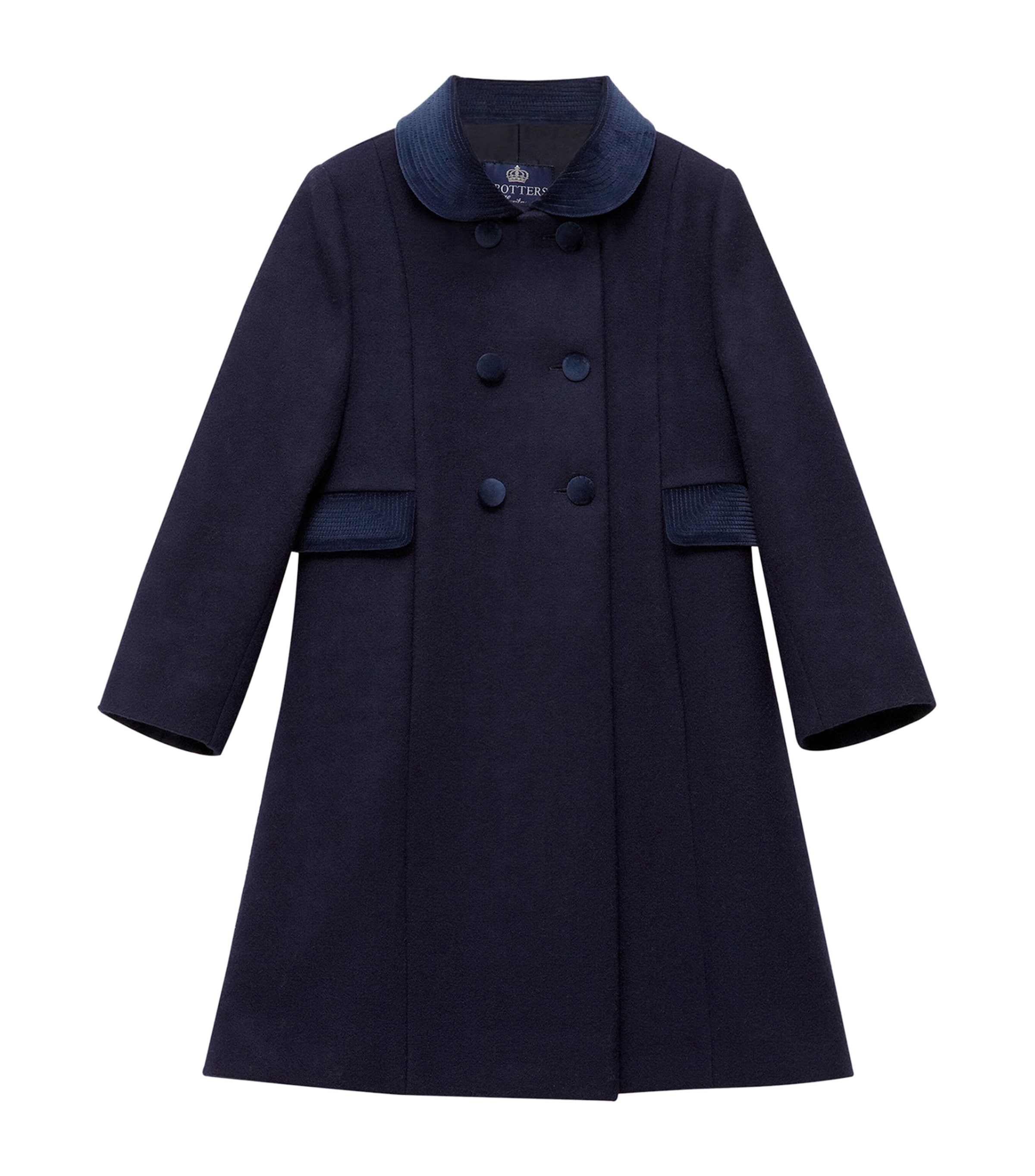 Trotters Classic Velvet-collar Wool Coat 2-11 Years In Navy