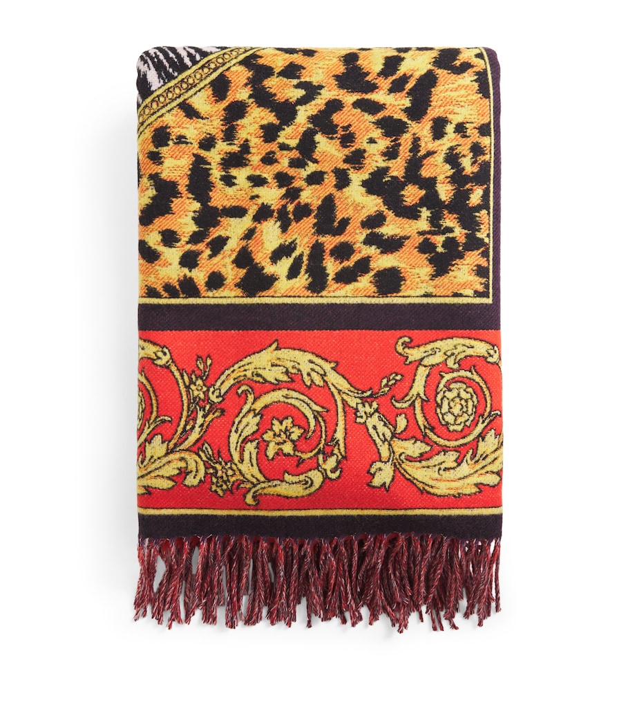 Wool Jacquard Wild Cats Throw (143cm x 148cm) RED/MULBERRY Image 1