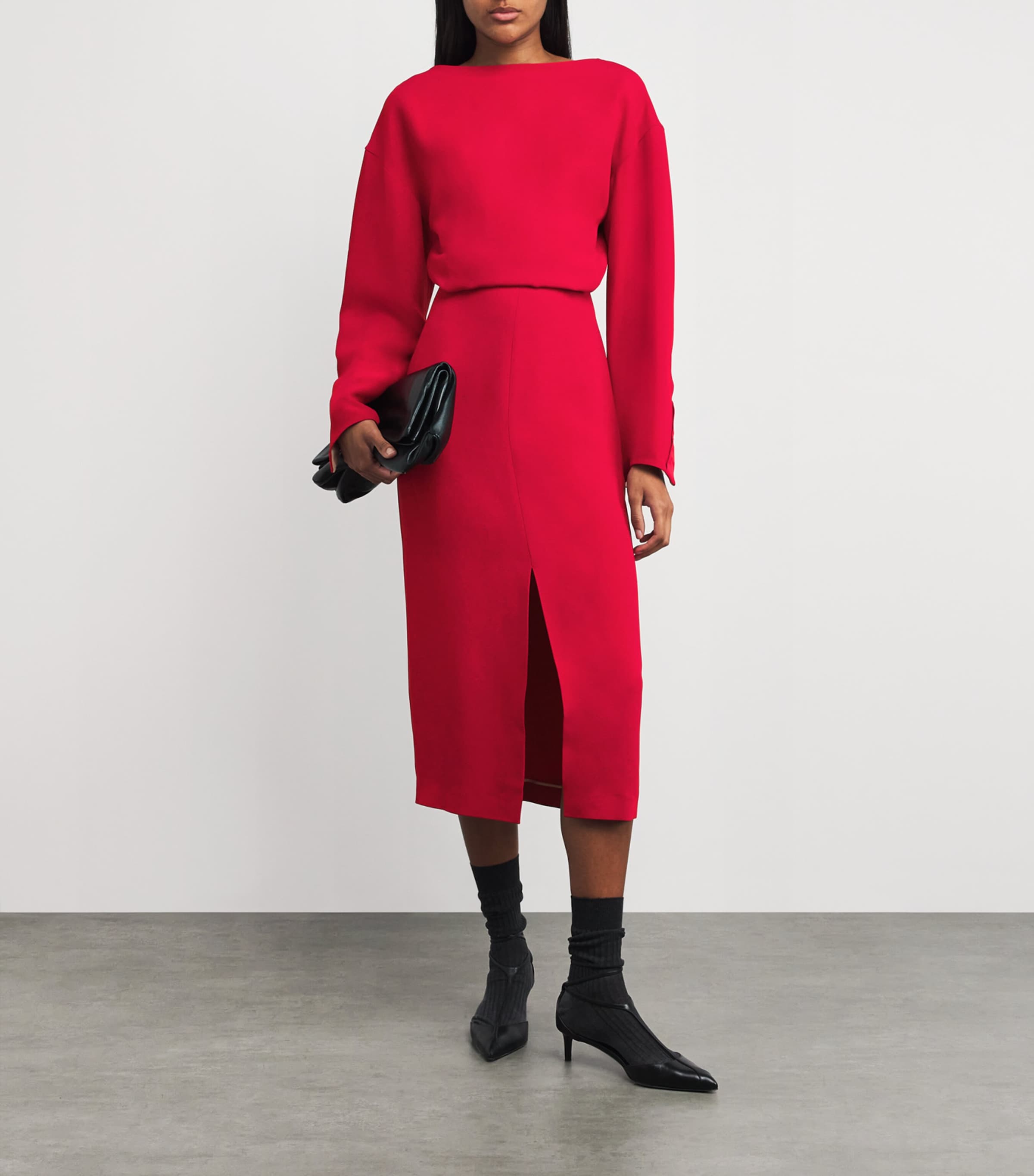 Carven Red Crepe Midi Dress Harrods UK