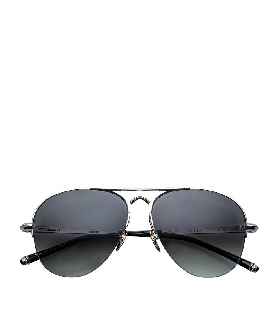 Jacques Marie Mage Metal Amelia Aviator Sunglasses Emerald