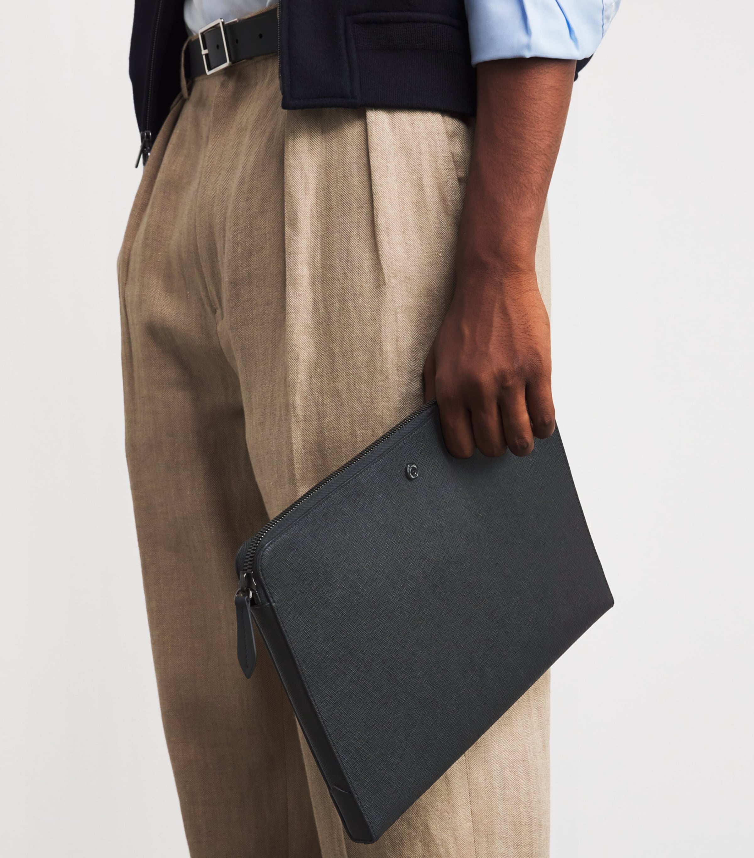 Saffano Leather Laptop Pouch BLACK Image 3