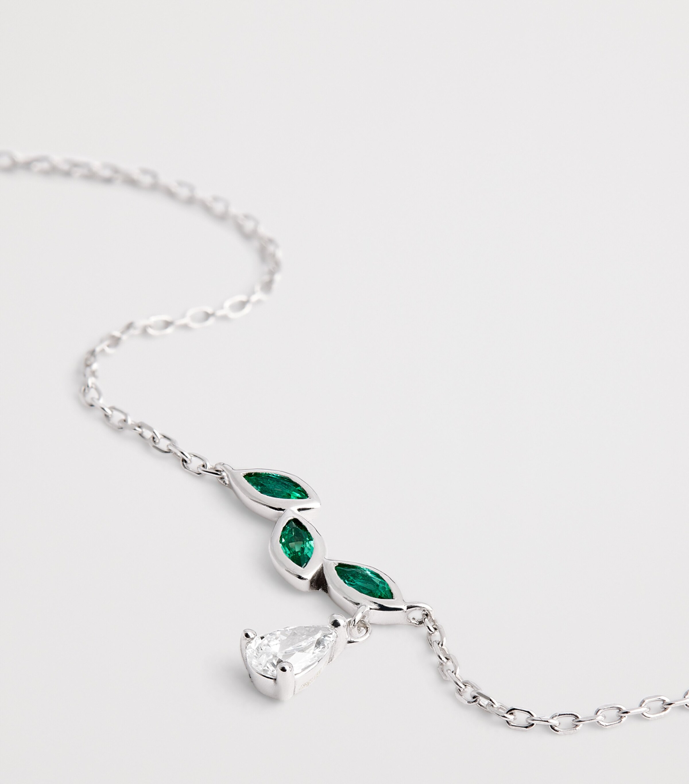 Astrid & Miyu White Gold, Diamond and Emerald Necklace White Gold Image 4
