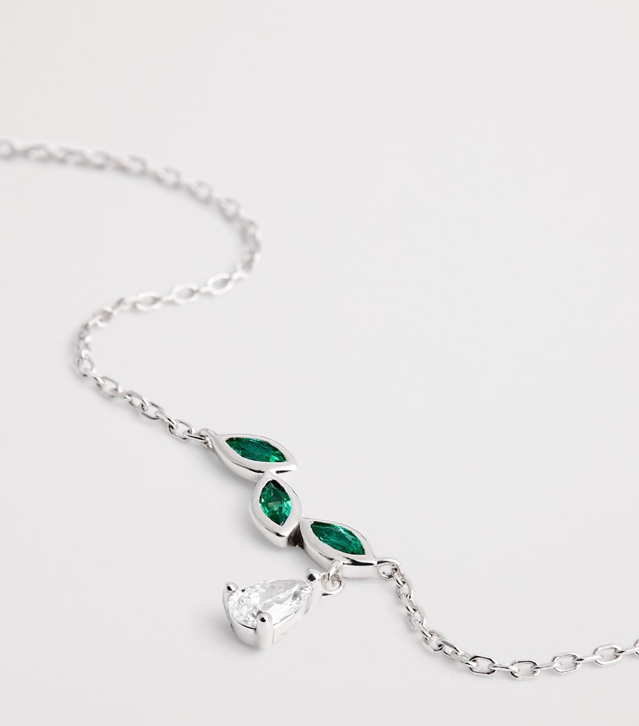 Astrid & Miyu White Gold, Diamond and Emerald Necklace White Gold Image 4