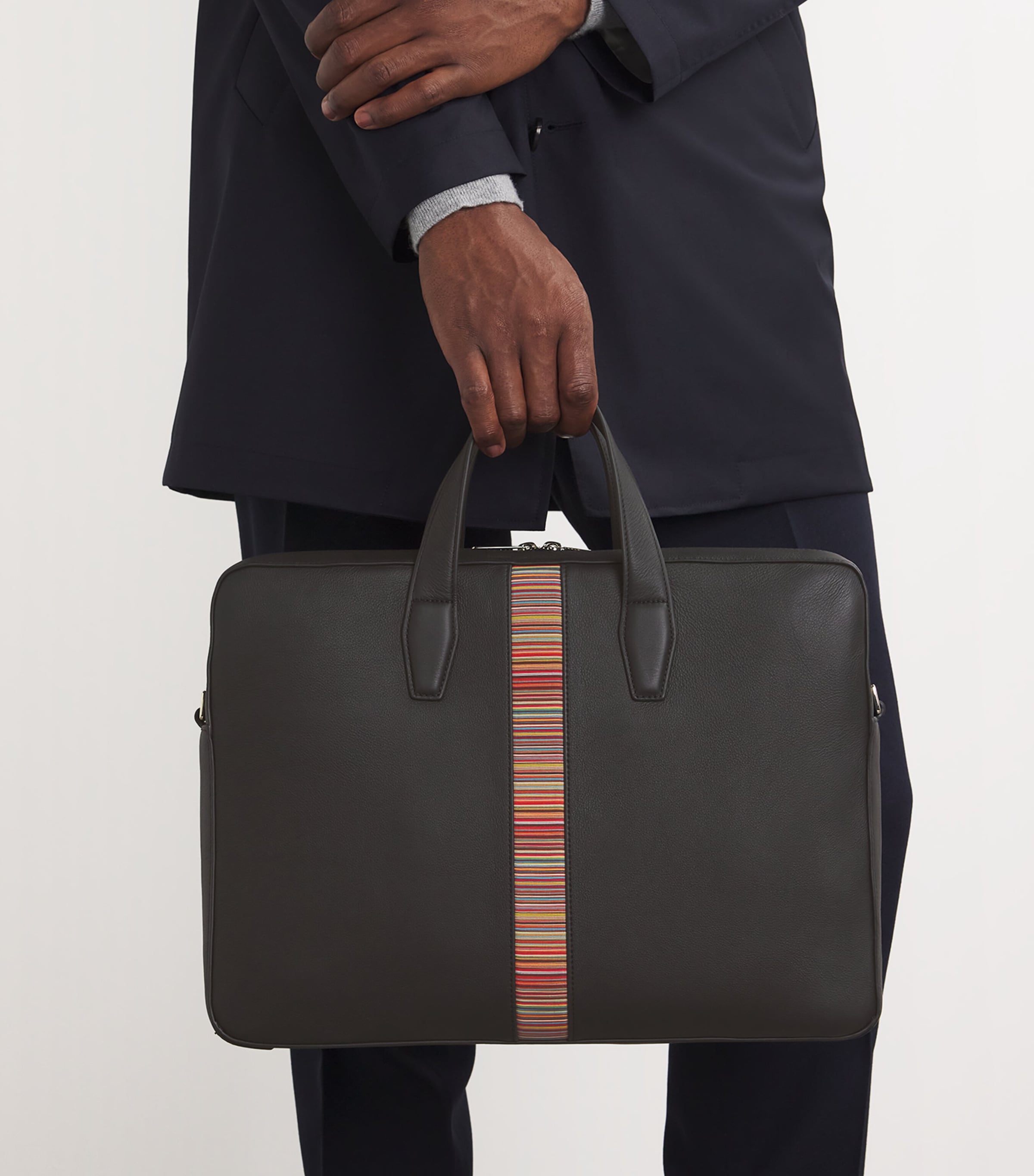 Leather Signature Stripe Briefcase BLACK Image 5