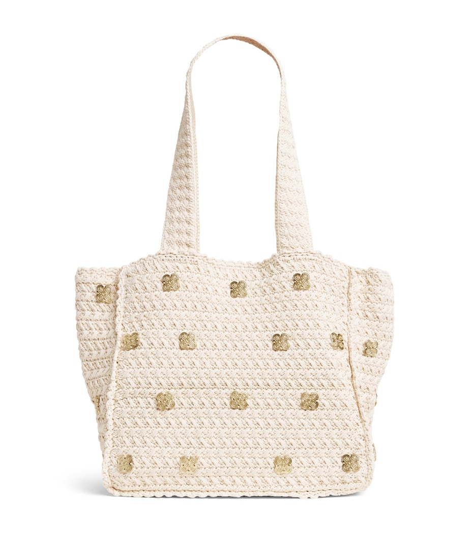 Sandro Paris Crochet Logo Shoulder Bag Ecru Image 1