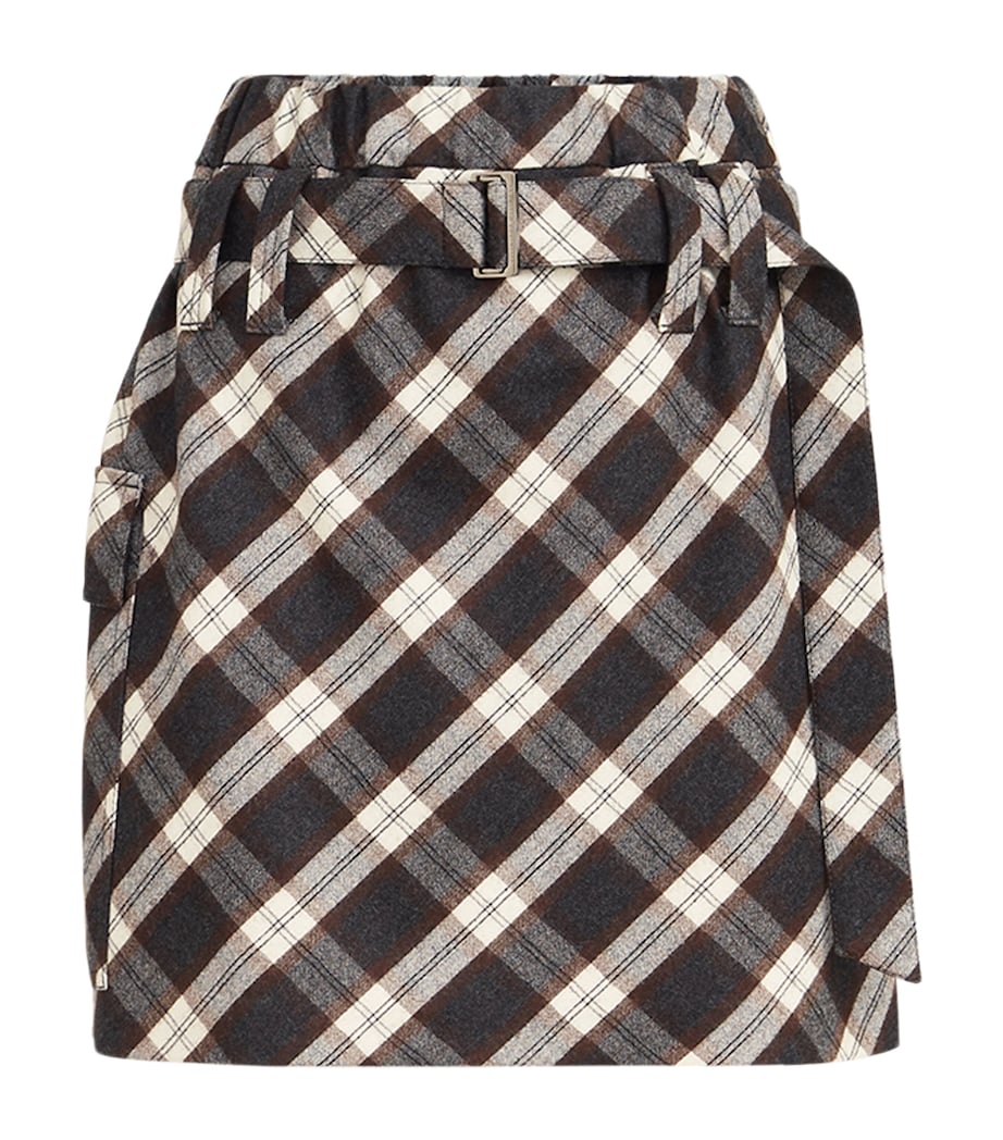 Brunello Cucinelli Womens Virgin Wool-Blend Check Mini Skirt Image 1