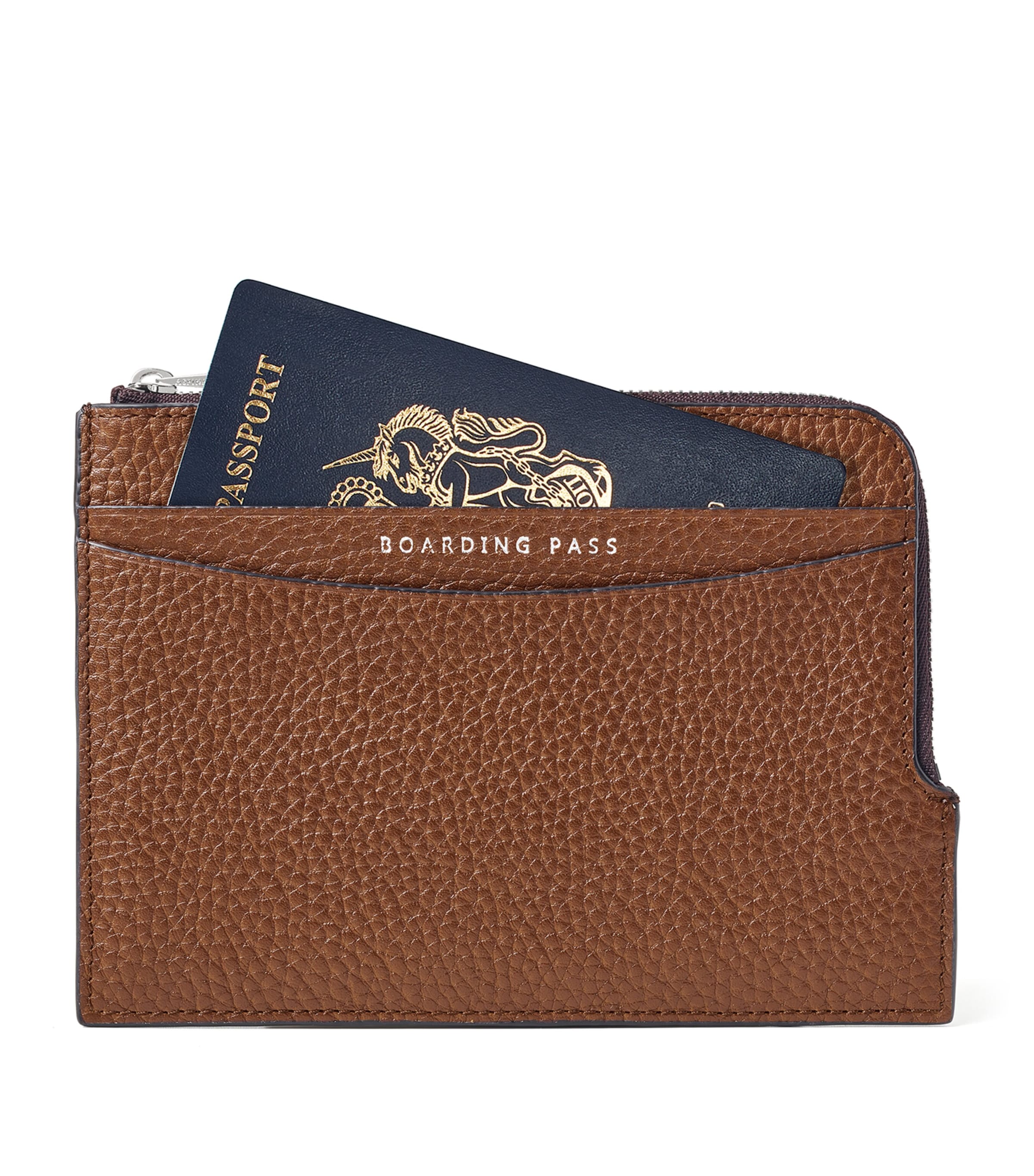 Aspinal Of London Leather Zipped Travel Wallet Tobacco