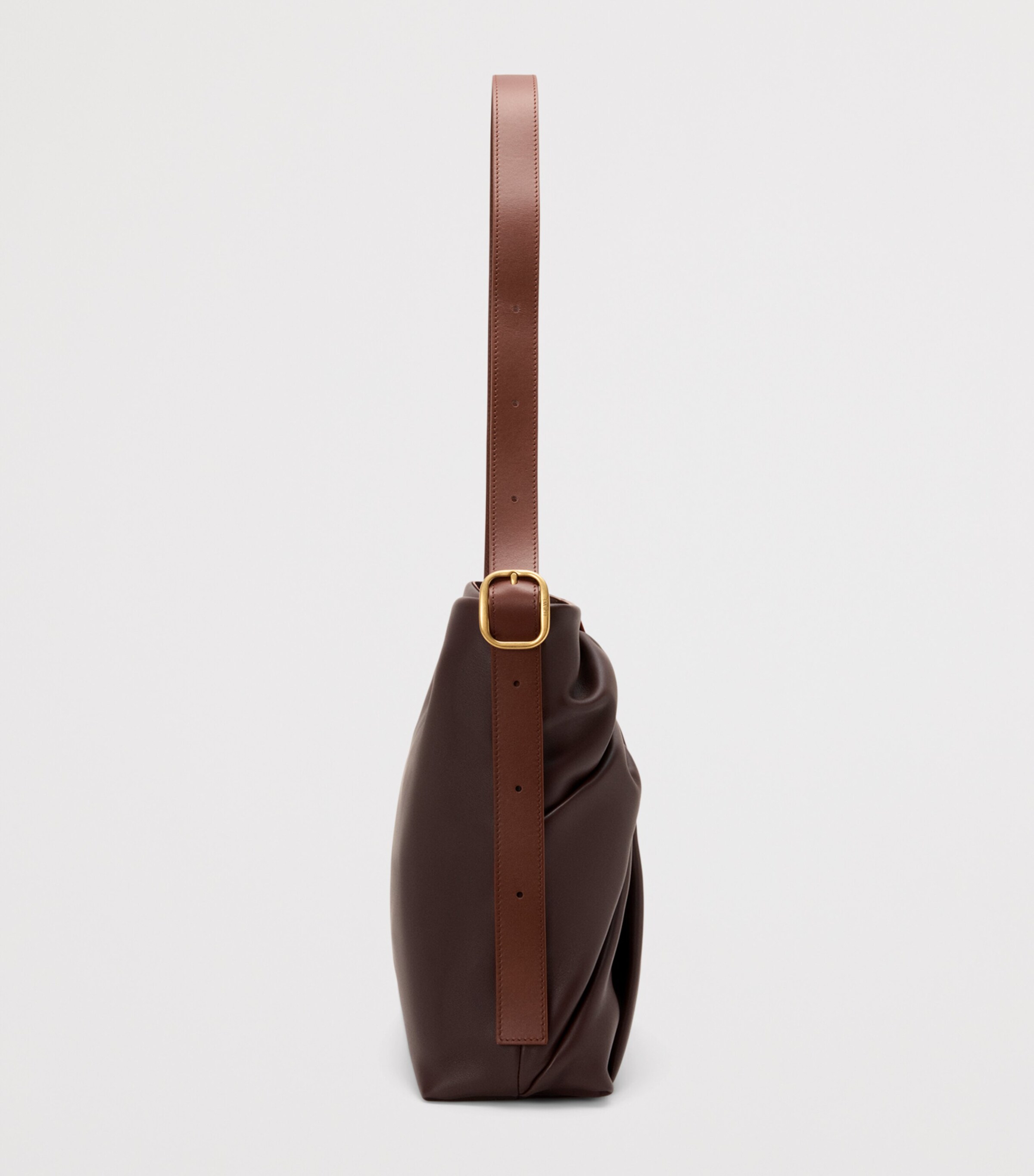 Leather Draped Tote Bag DARK CHESTNUT Image 4