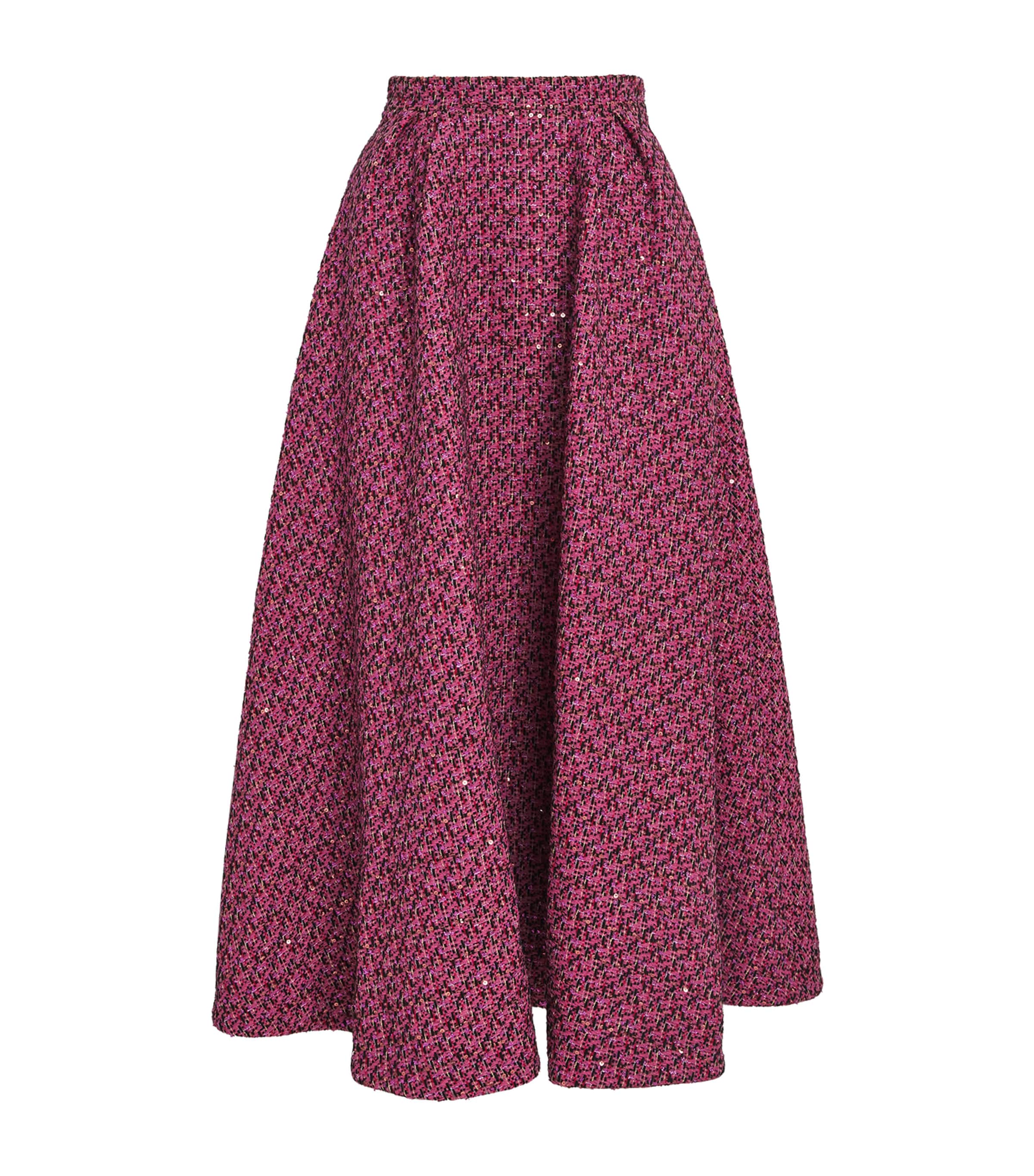 Alessandra Rich Wool-blend Tweed Embellished Midi Skirt In Pink