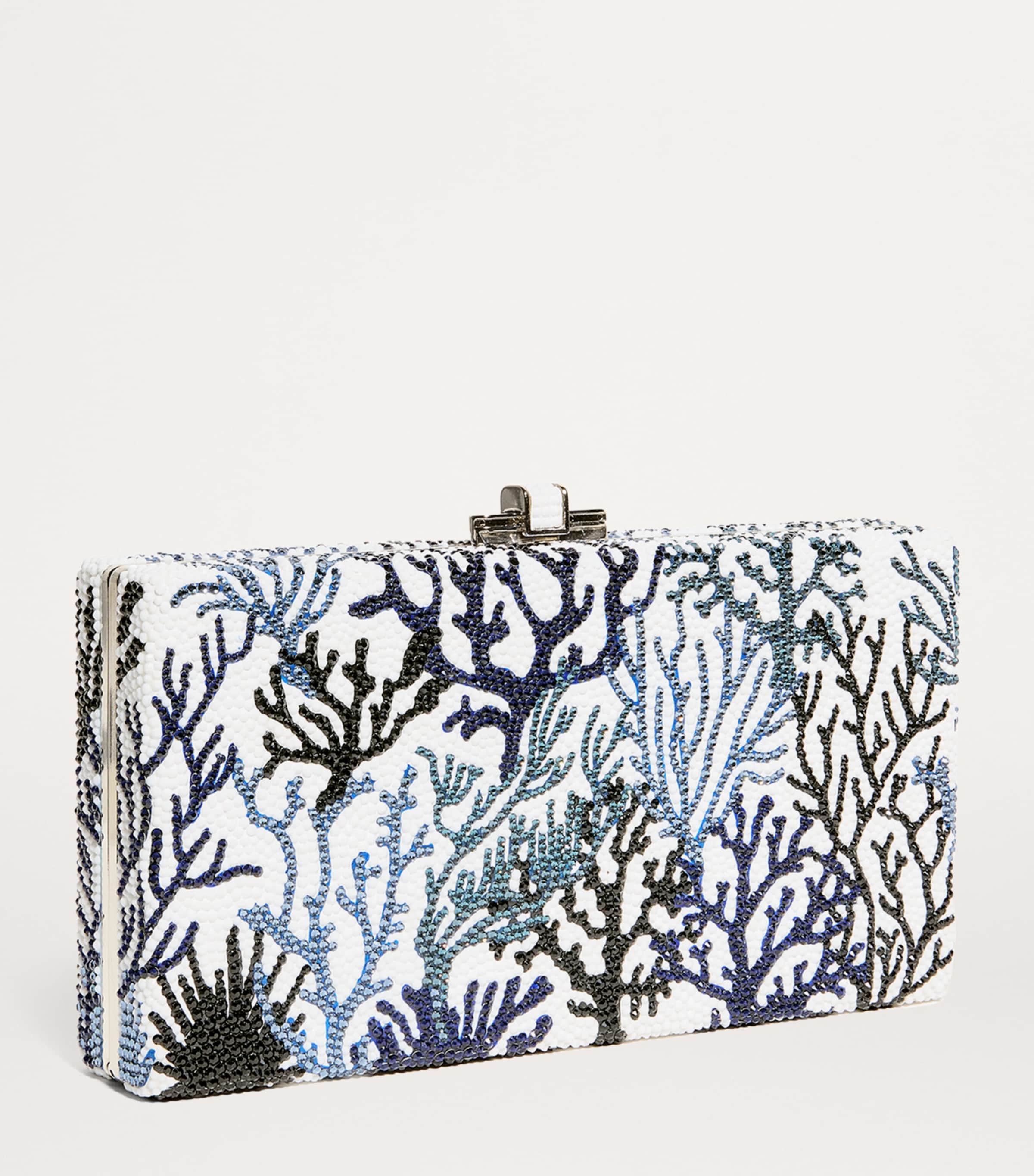 Judith Leiber Rare Coral Clutch Bag Silver Dk Indigo Mlt Image 3