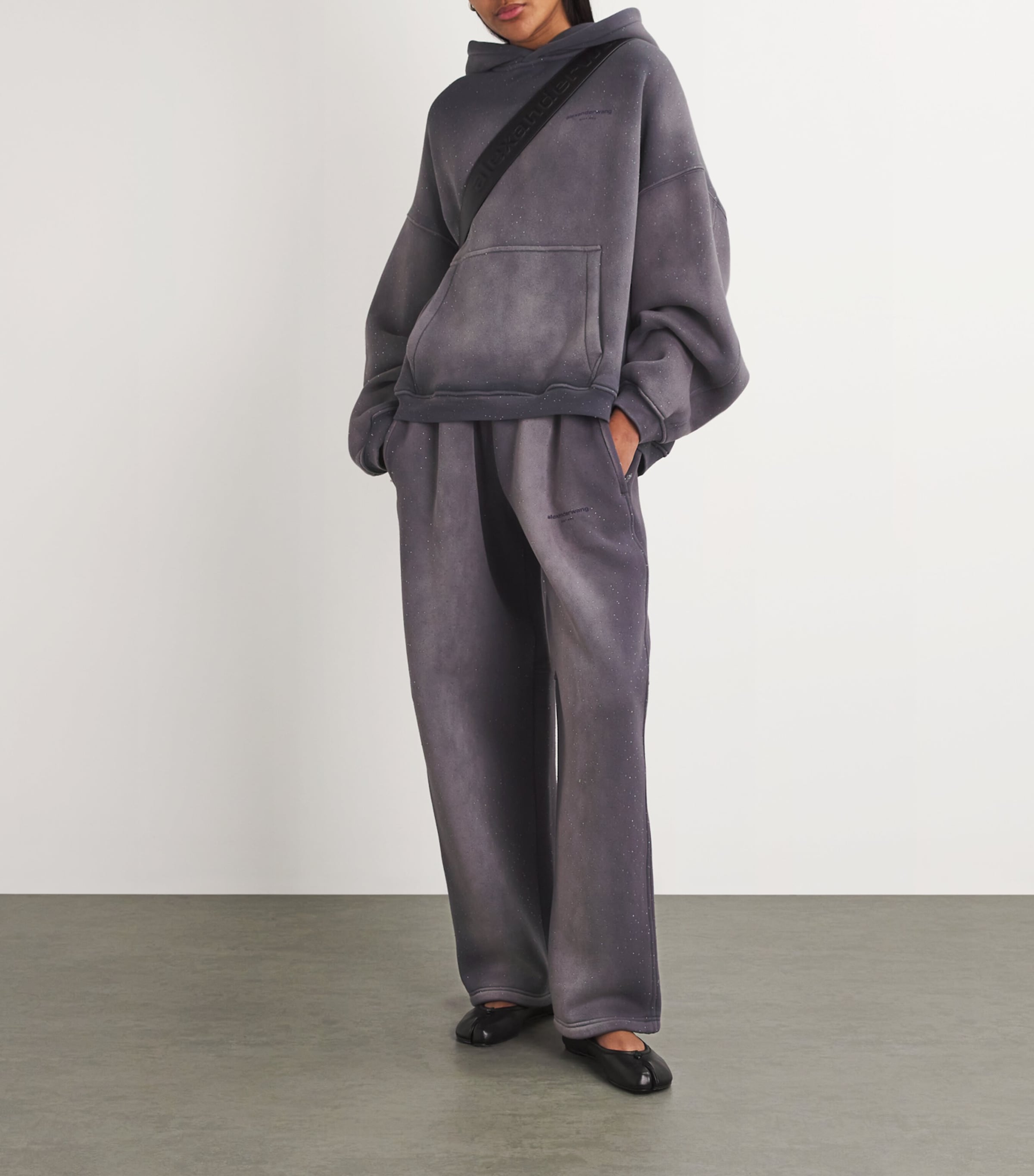 Alexander Wang Purple Cotton-Blend Rhinestone-Embellished Hoodie