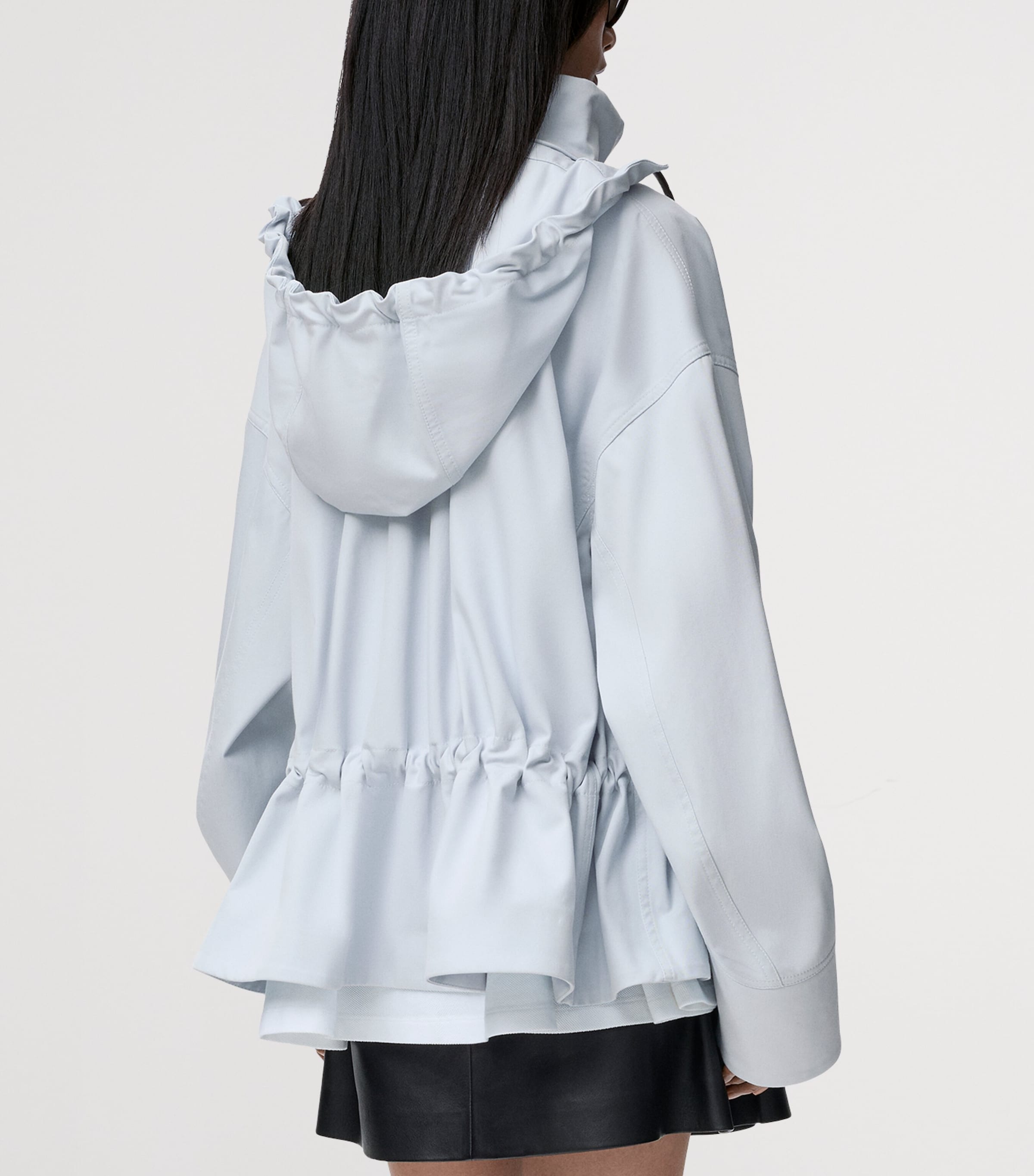 LOEWE Womens Peplum-Hem Hooded Parka Blue Image 4