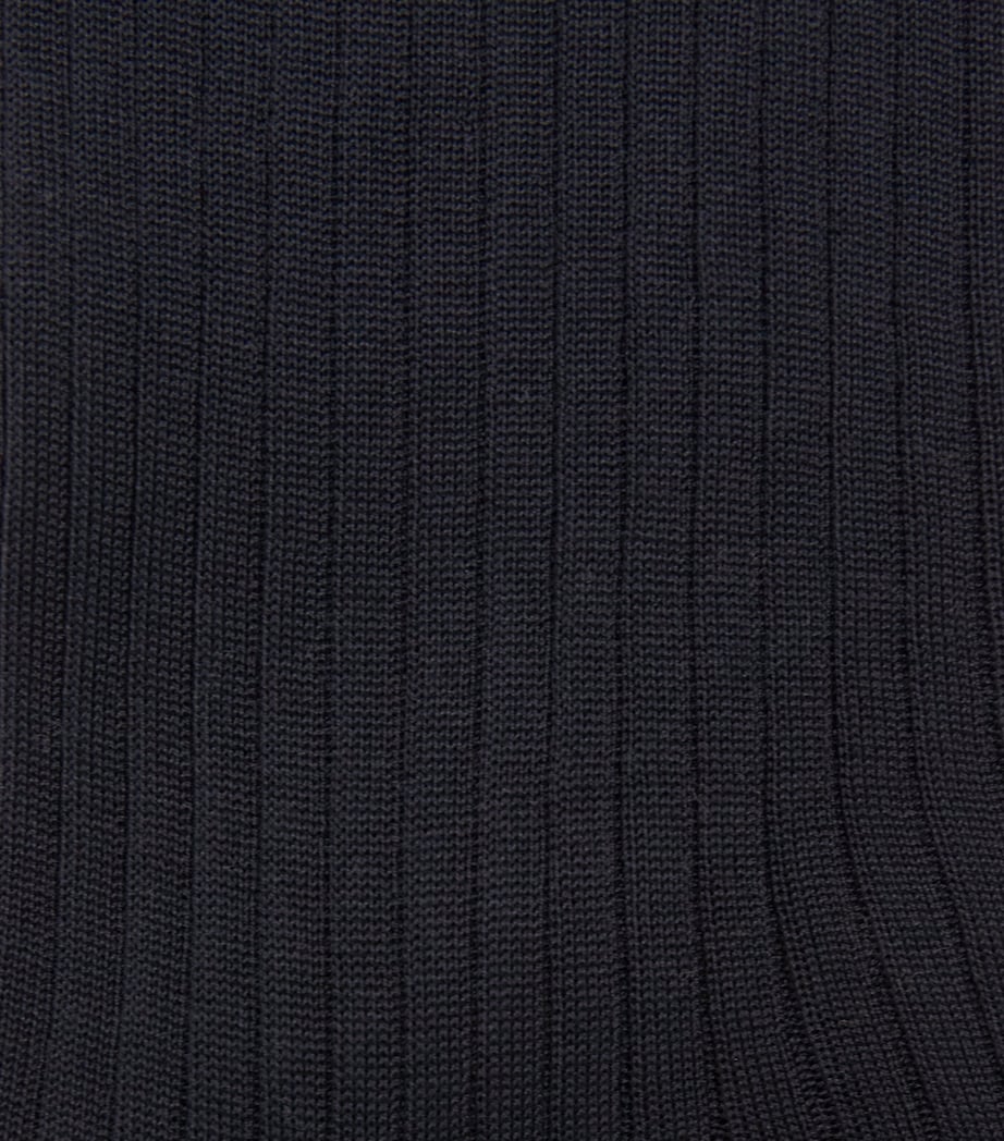 Doré Doré Mens Mercerised Cotton Ribbed Socks Marine Image 2