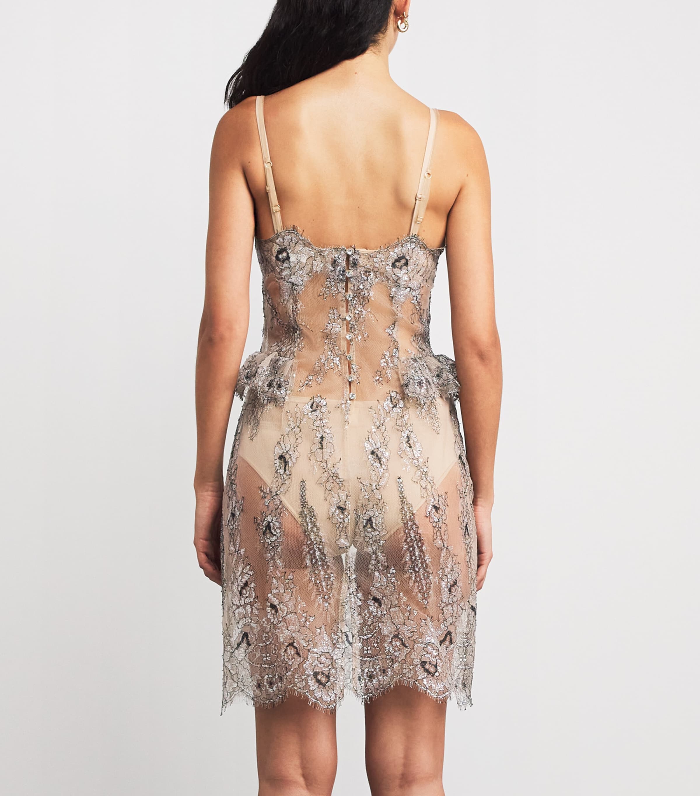 Embroidered Mini Nightdress NUDE/SILVER/BLACK Image 4