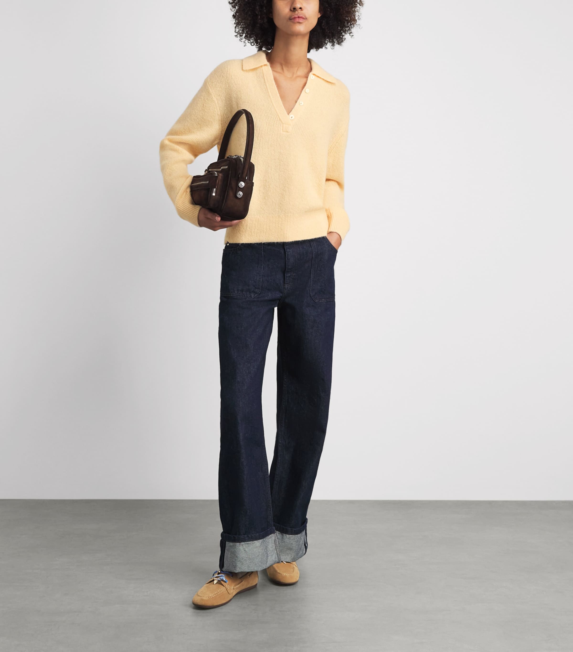 Claudie Pierlot Womens Textured Polo Sweater Baby Yellow Image 2