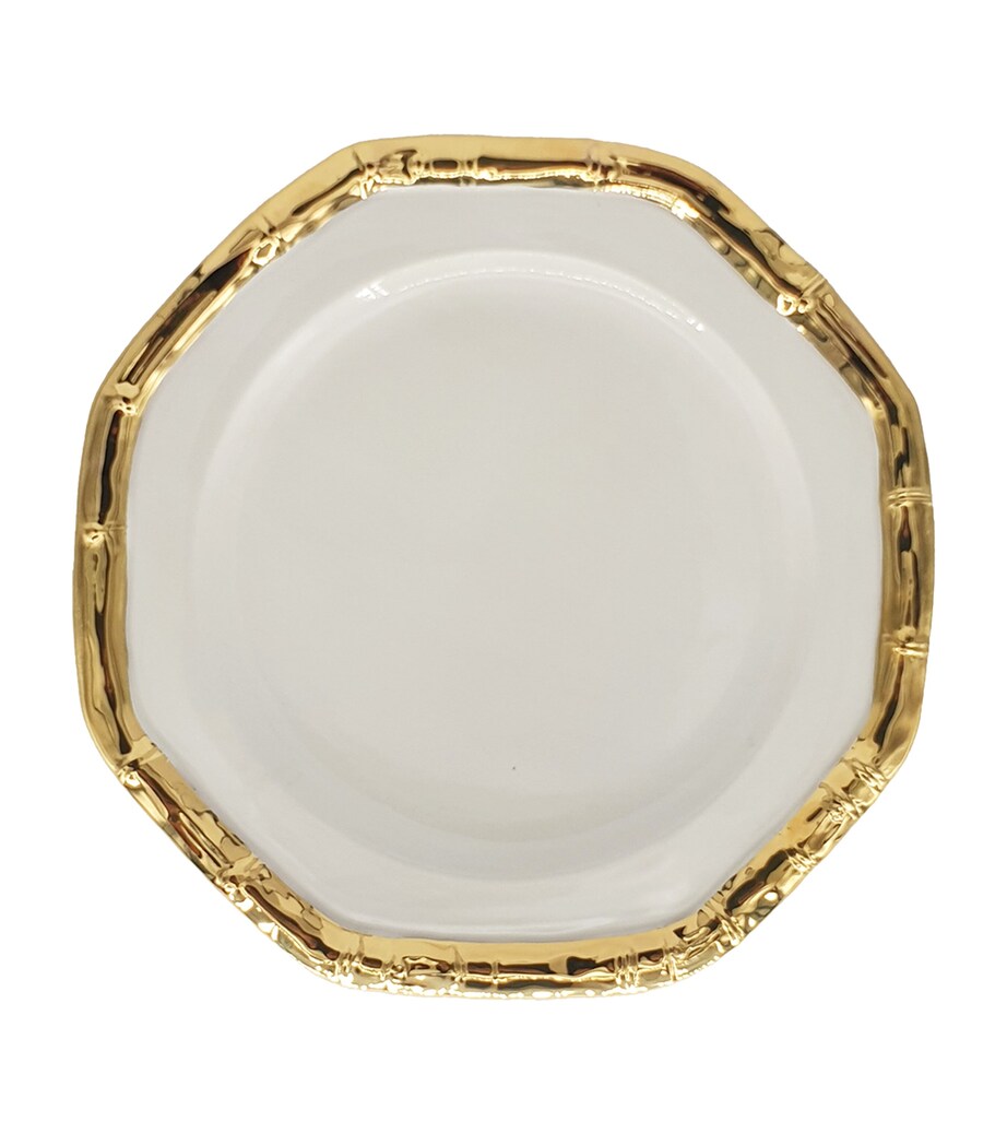 Ceramic Bamboo Salad Plate (21cm) WHITE & GOLD Image 1