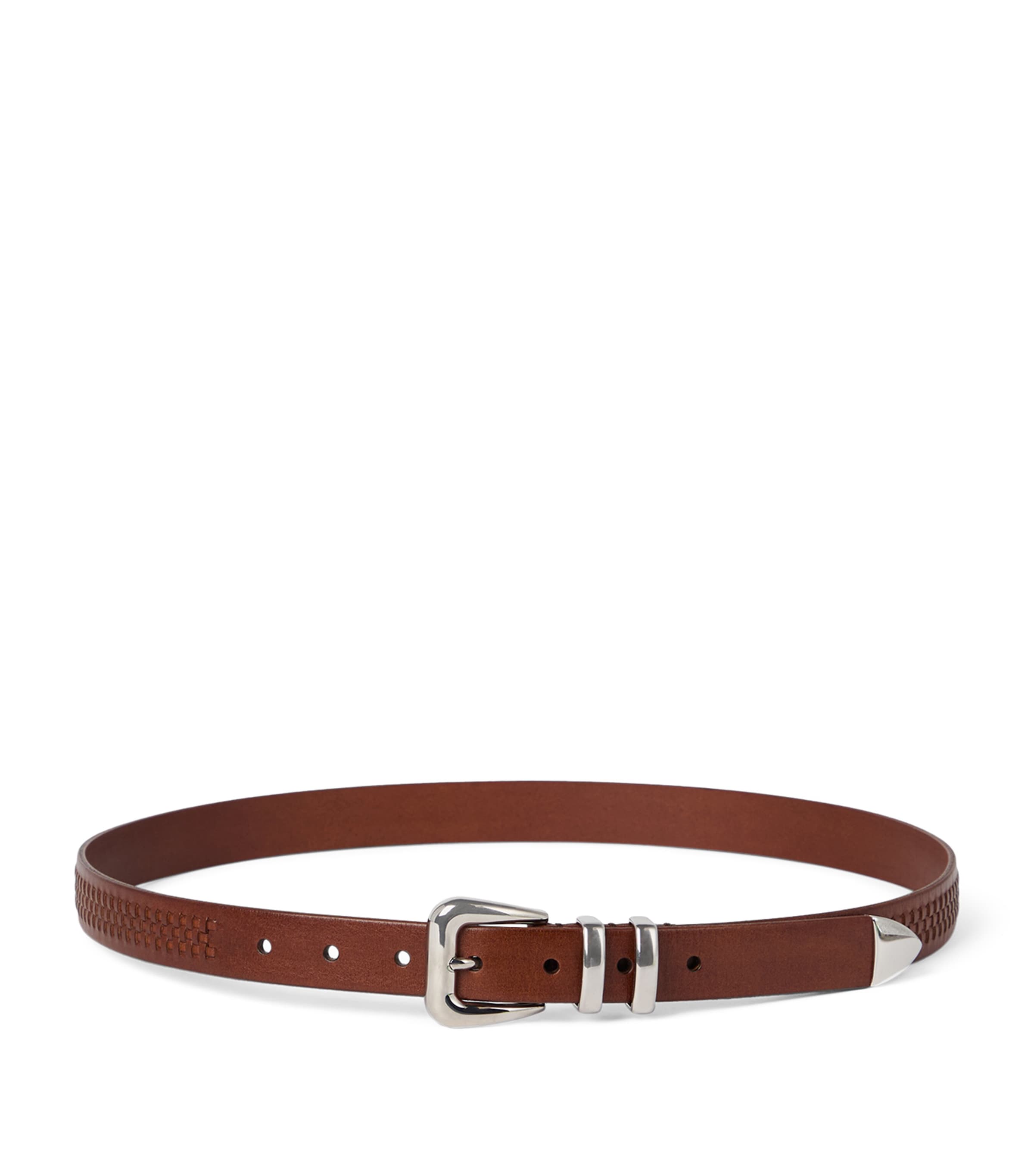 Brunello Cucinelli Calfskin Metal-tip Braided Belt In Brown