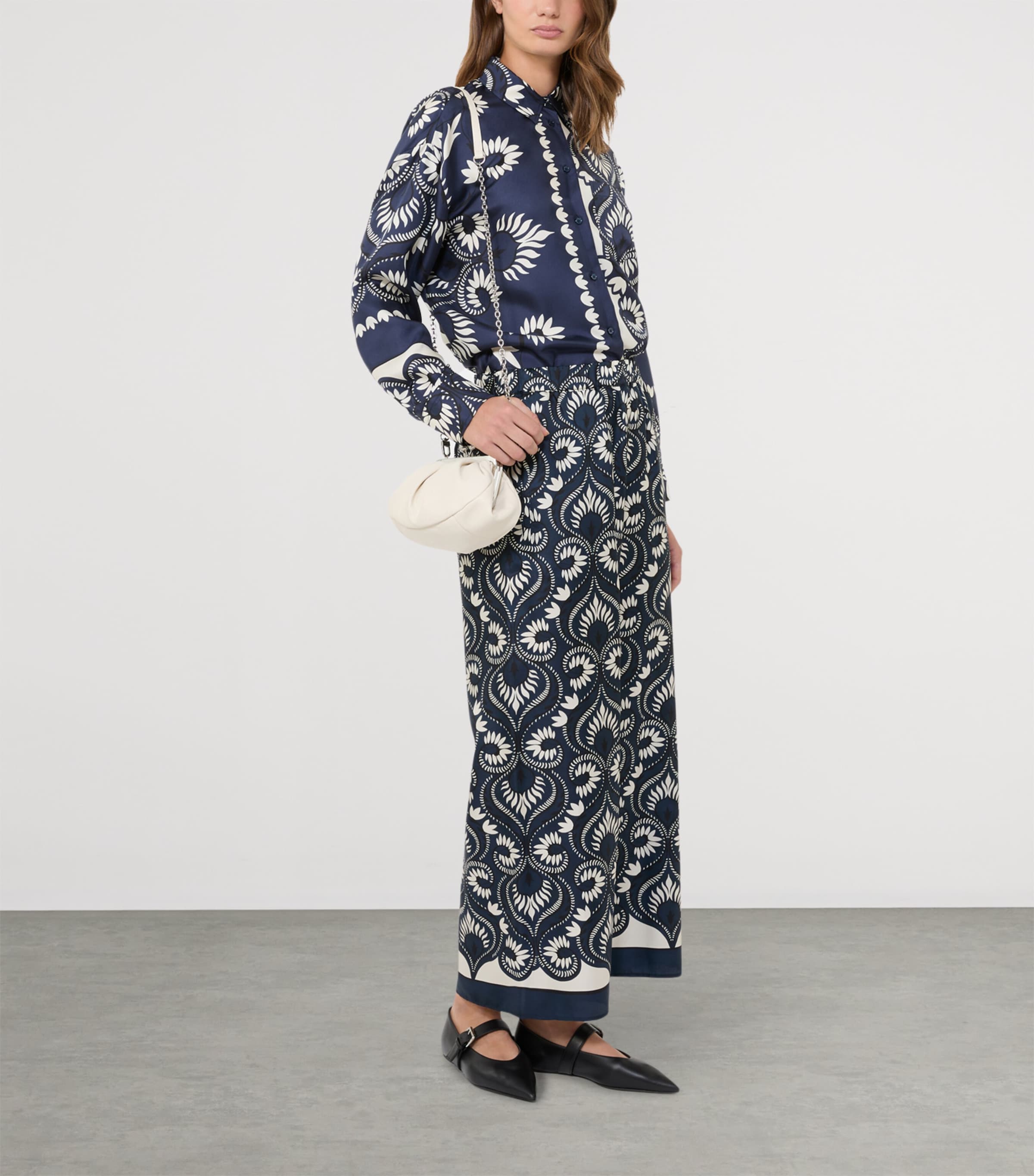 Silk Patchwork Printed Shirt NAVY Image 4