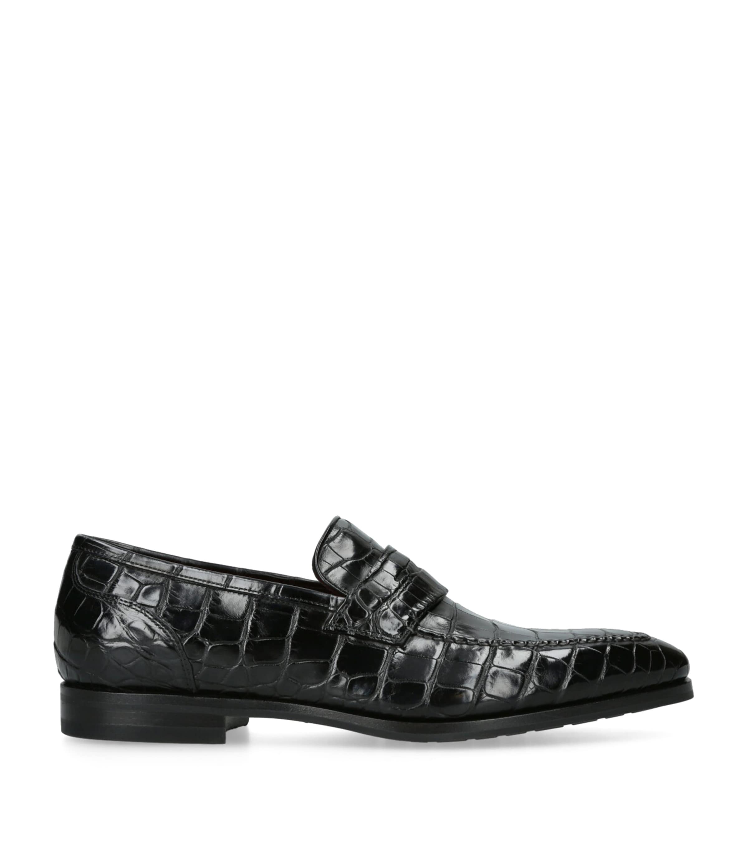 Crocodile Leather Derby Loafers BLACK Image 1
