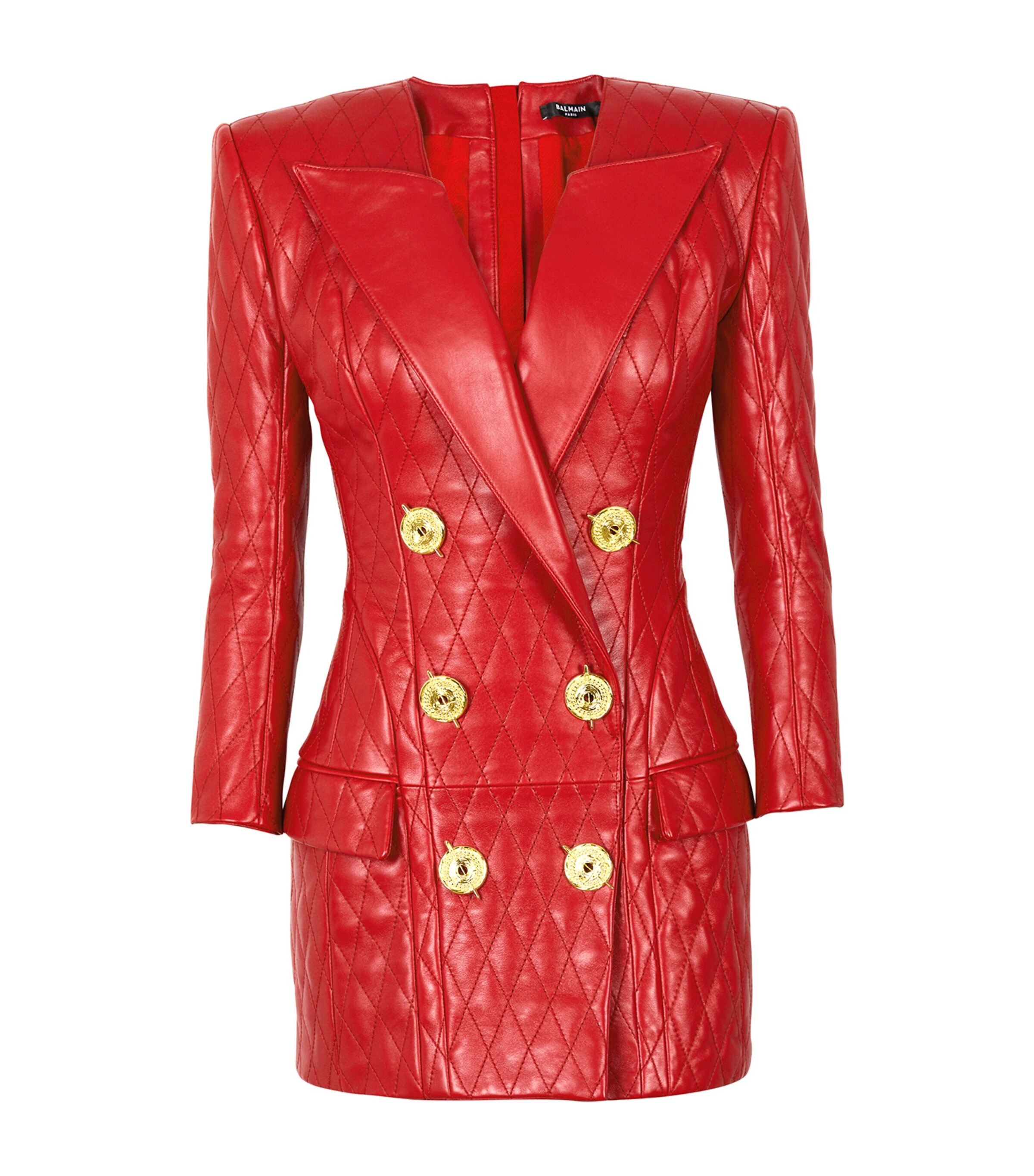 Balmain Womens Leather Quilted Mini Dress Rouge Image 1