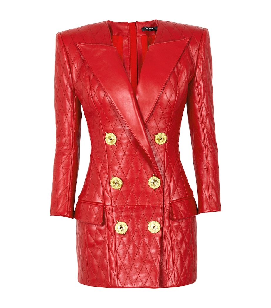 Balmain Womens Leather Quilted Mini Dress Rouge Image 1