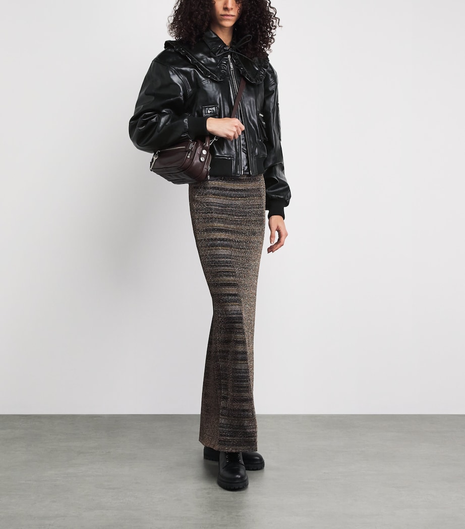 GANNI Womens Recycled Ruffled-Collar Leather Jacket Black Image 2