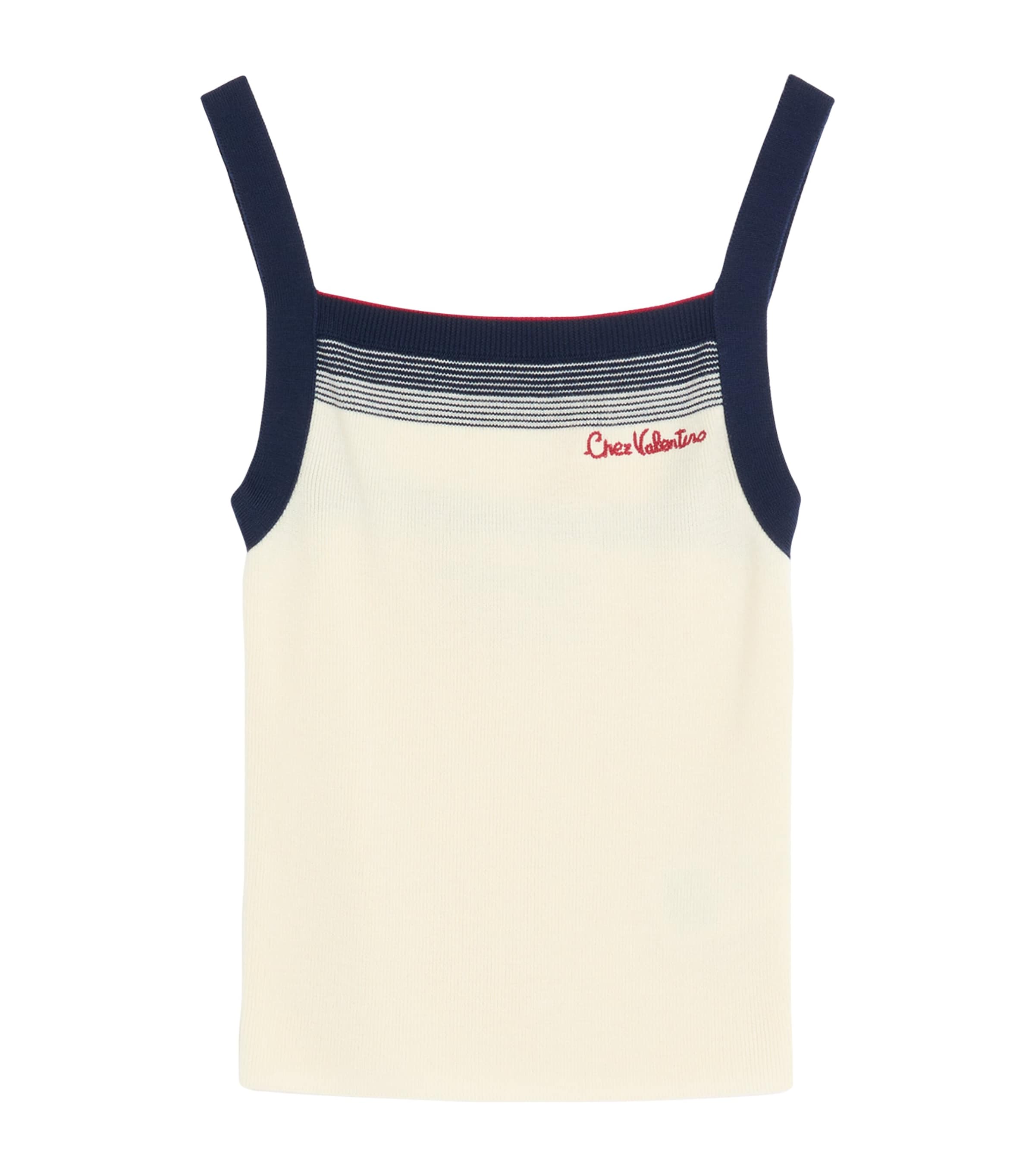 Valentino Sleeveless Knitted Top Striped Detail In White