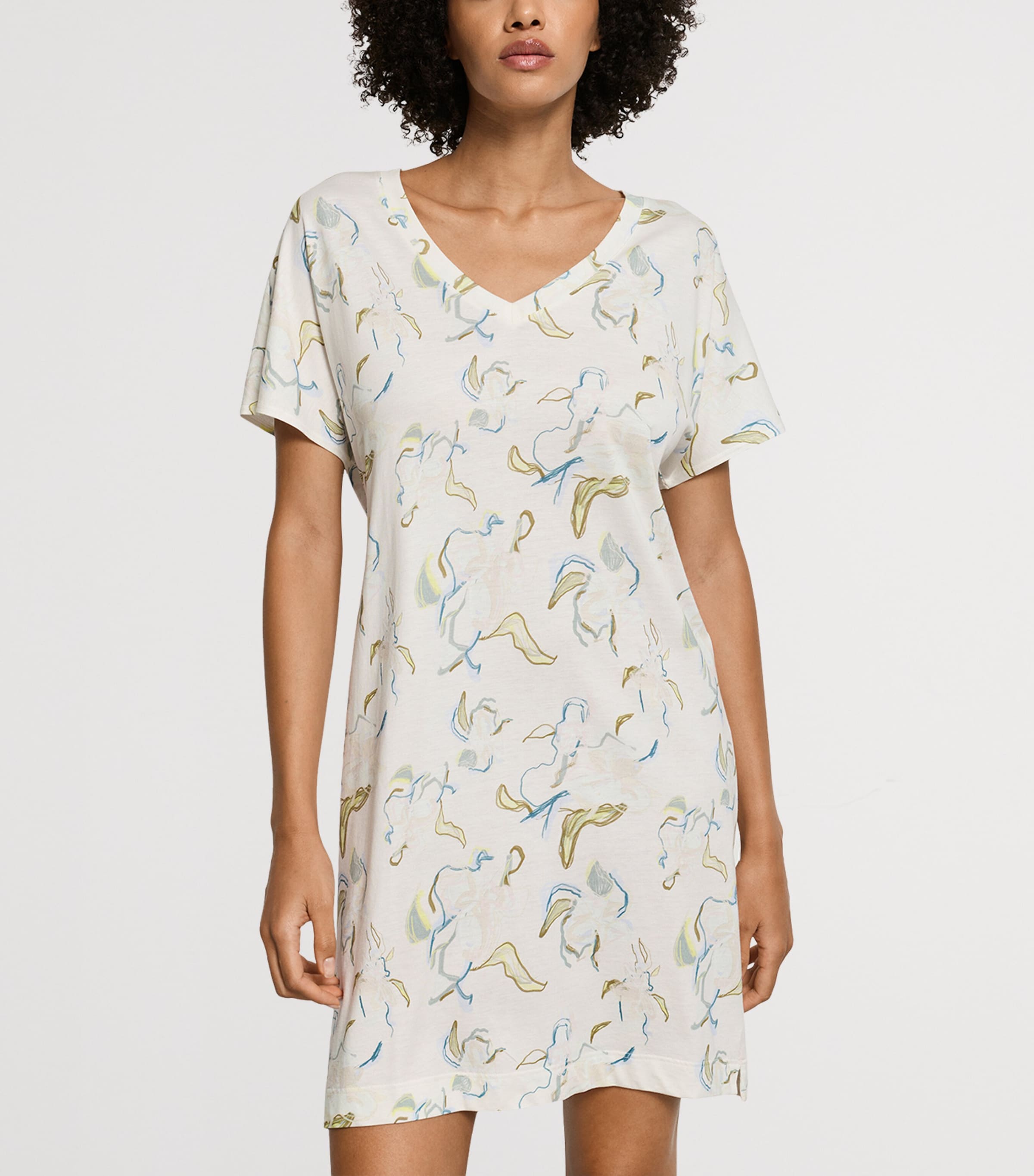 Hanro Womens Cotton-Modal Printed Nightdress Flowing Paint Image 2