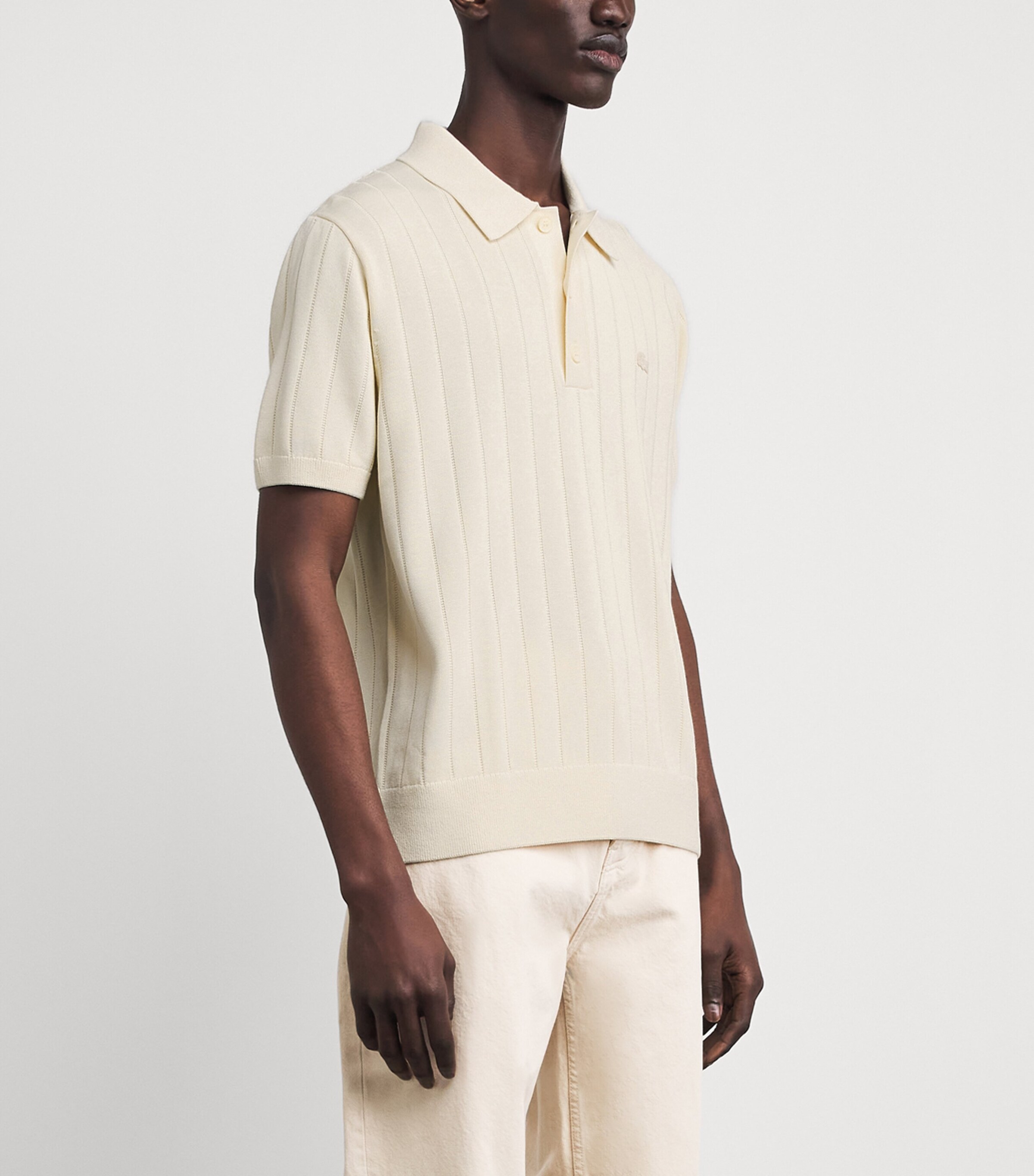 Lacoste Mens Rib-Knit Polo Shirt Cream Image 4